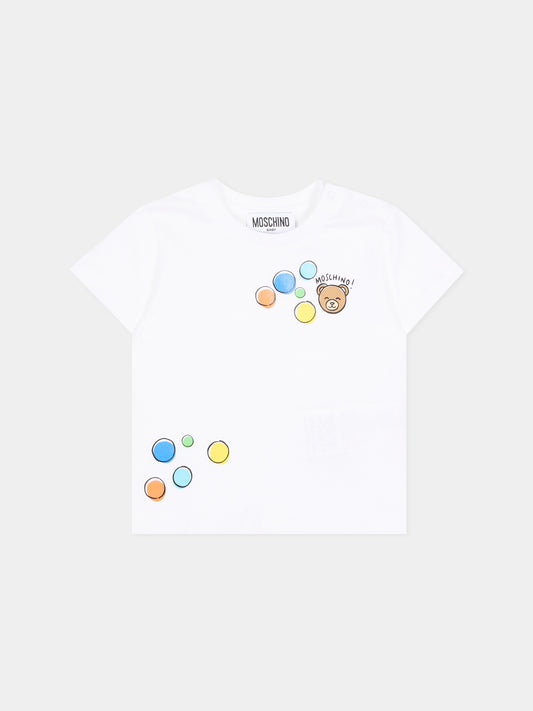 T-Shirt bianca per neonato con Teddy Bear,Moschino Kids,M5M047 LAA03 10101