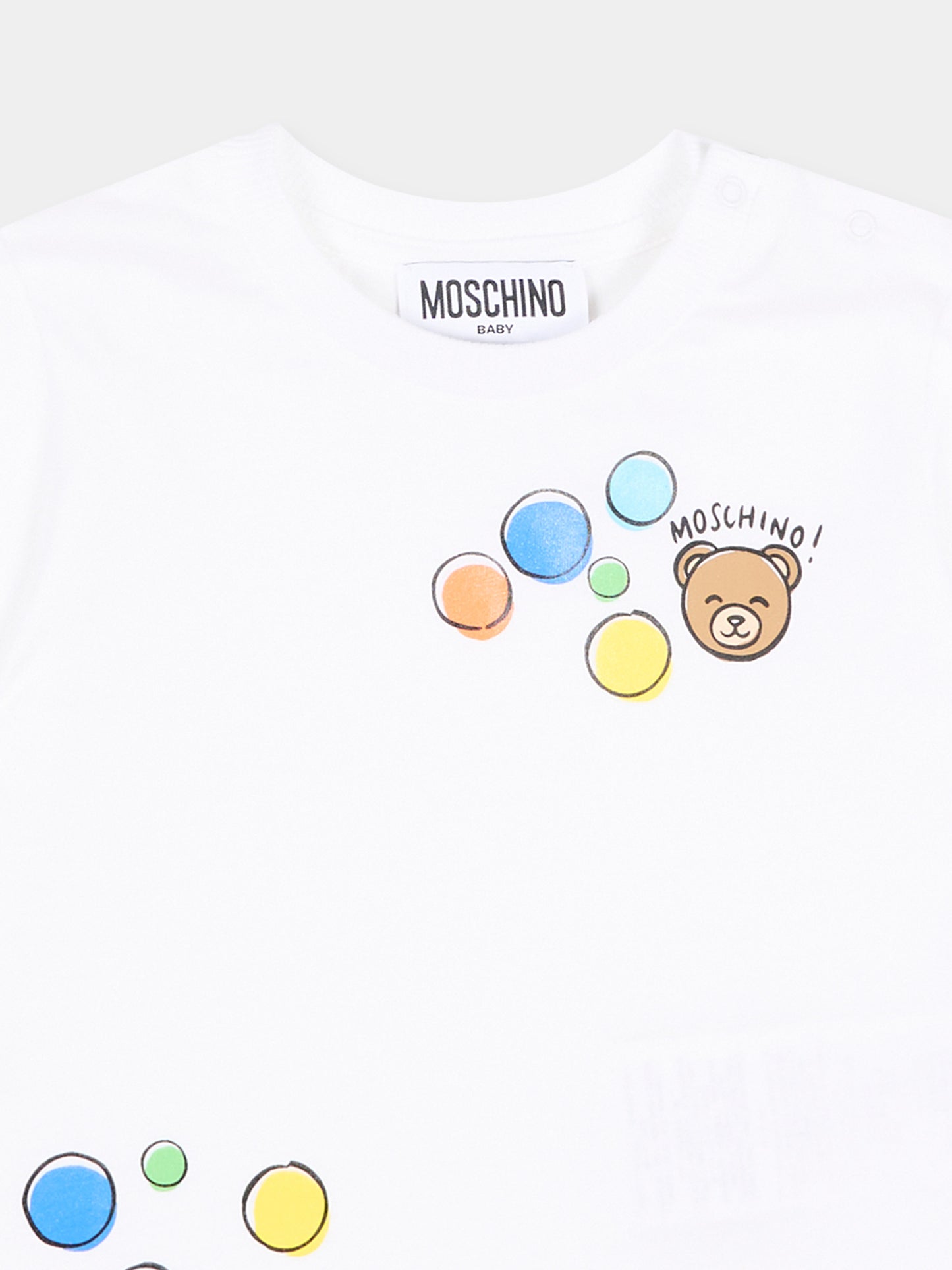T-Shirt bianca per neonato con Teddy Bear,Moschino Kids,M5M047 LAA03 10101