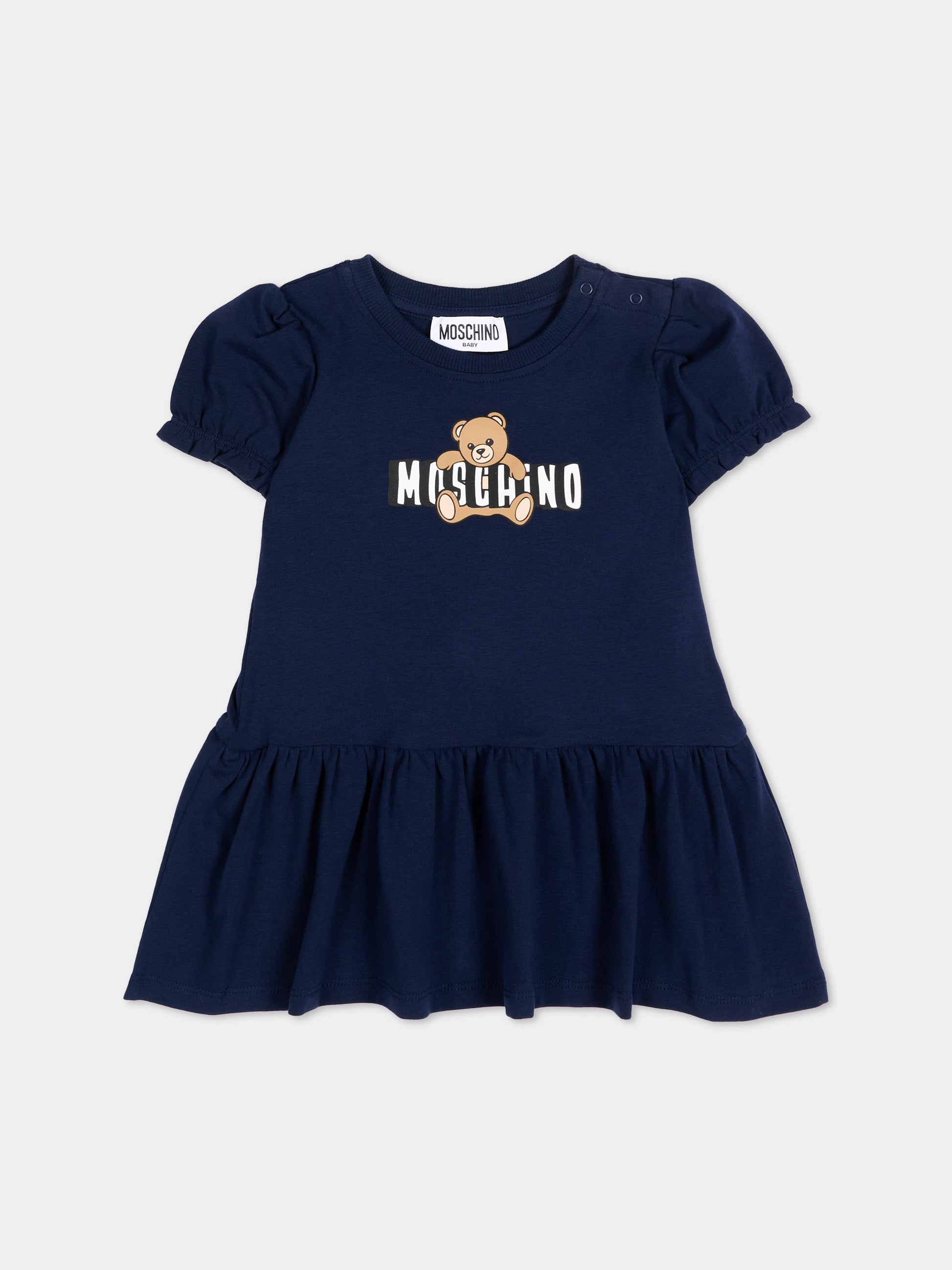 Vestito blu per neonata con Teddy Bear,Moschino Kids,MAV0C7 LBA00 40016