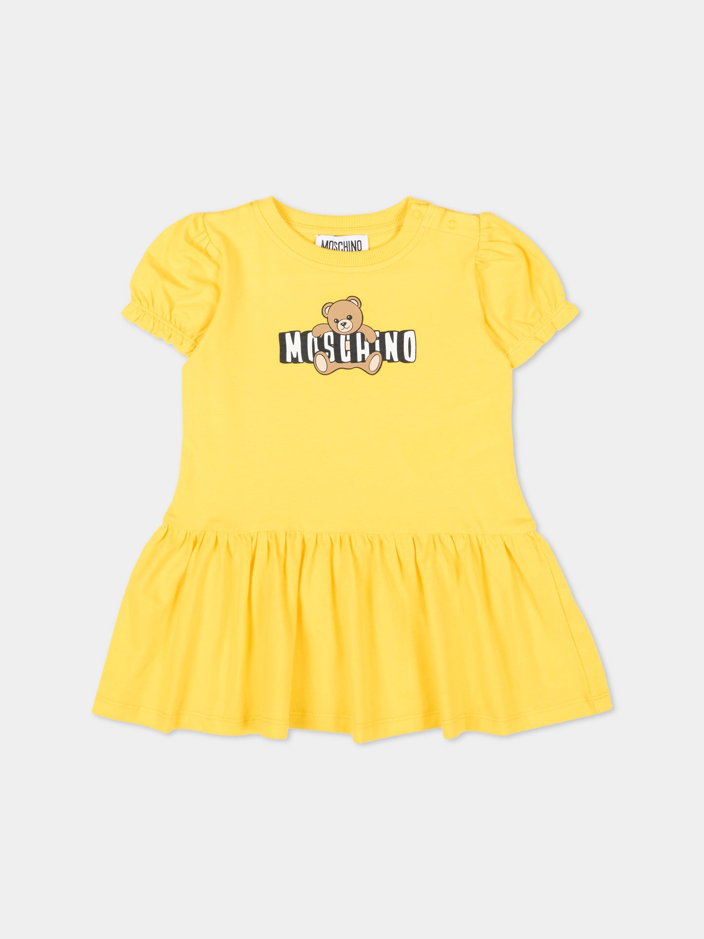 Vestito giallo per neonata con logo e Teddy Bear,Moschino Kids,MAV0C7 LBA00 50577