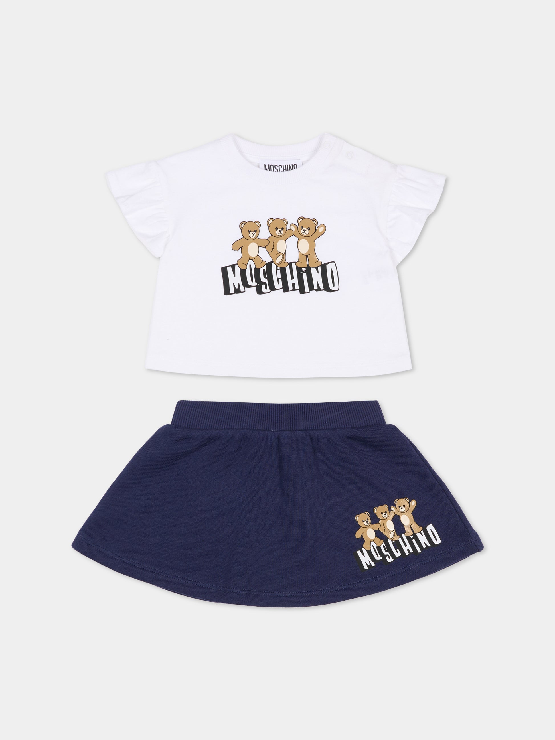 Completo blu per neonata con Teddy Bears,Moschino Kids,MBG01G LCA89 83240