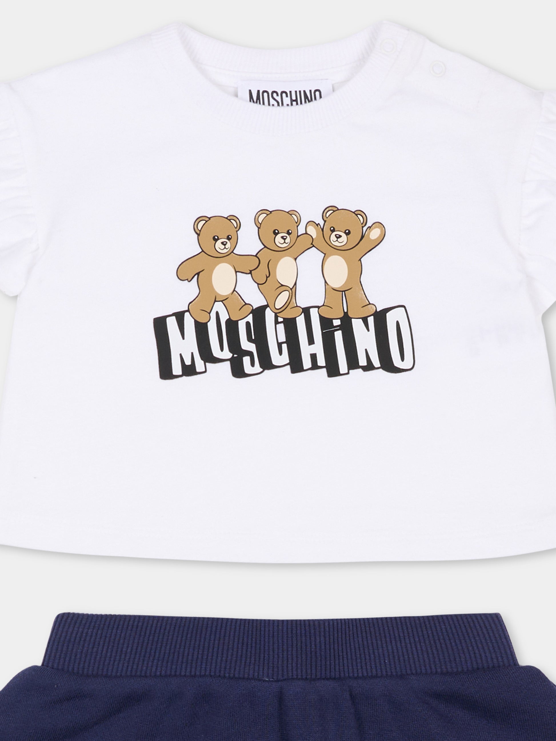 Completo blu per neonata con Teddy Bears,Moschino Kids,MBG01G LCA89 83240