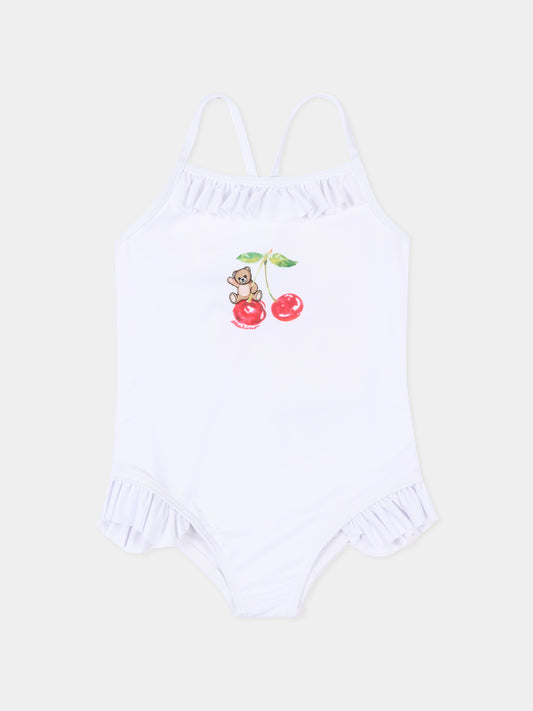 Costume intero bianco per neonata con Teddy Bear,Moschino Kids,MBL00G LKA11 10101
