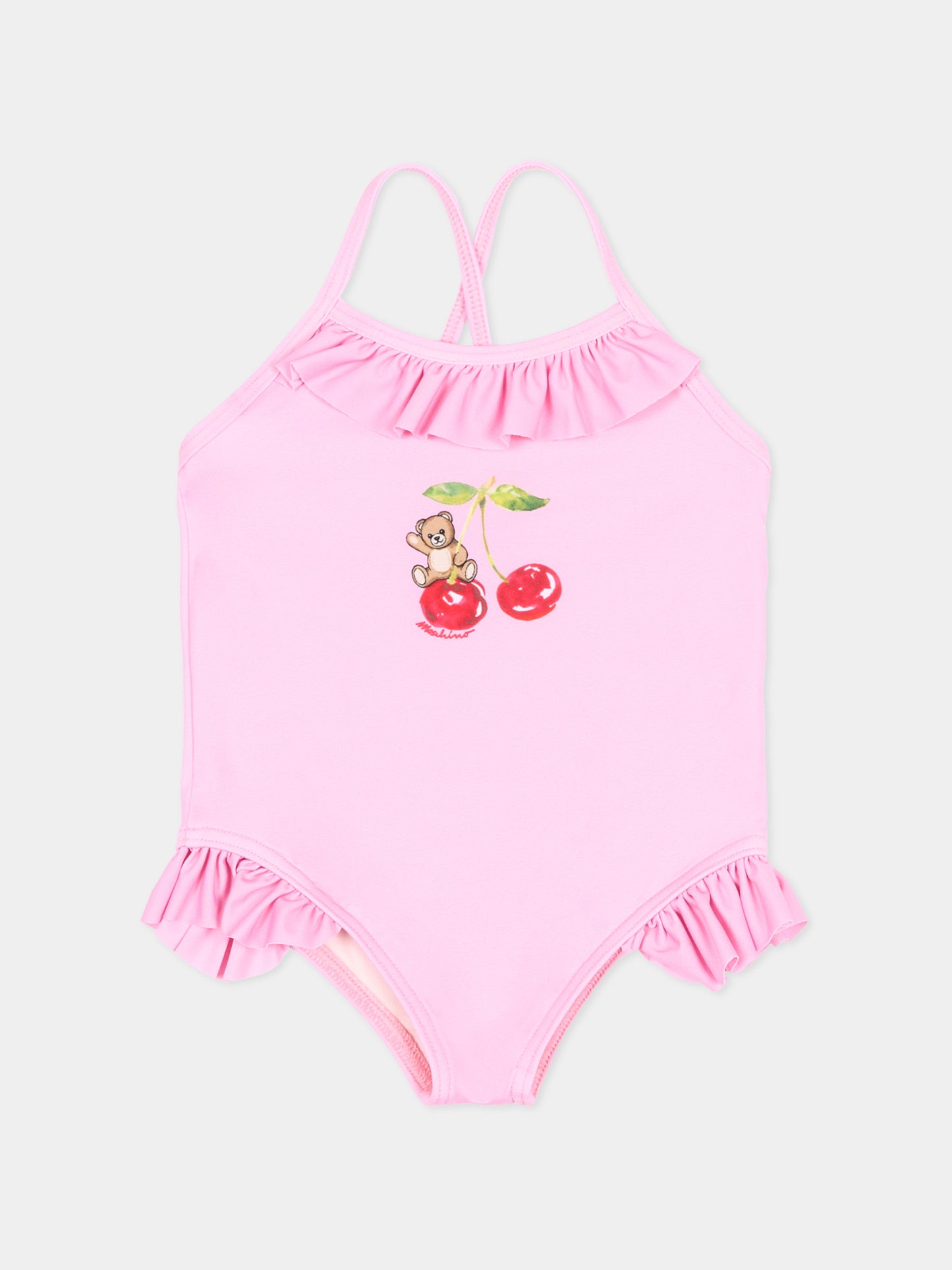 Costume intero rosa per neonata con Teddy Bear,Moschino Kids,MBL00G LKA11 51473