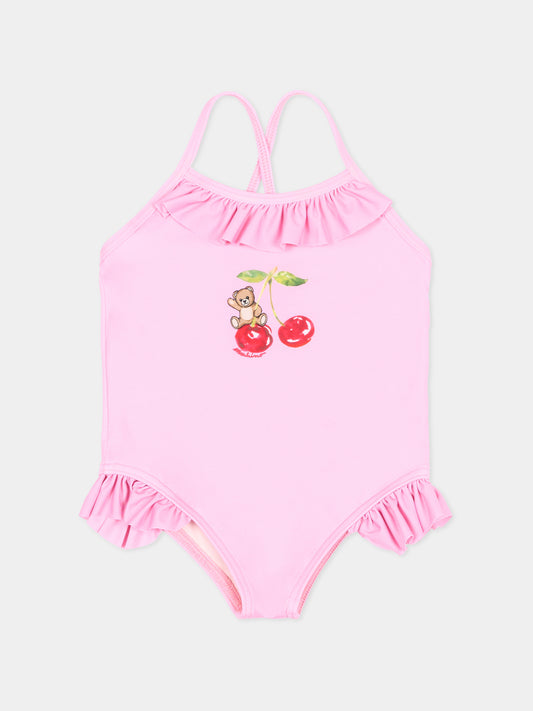 Costume intero rosa per neonata con Teddy Bear,Moschino Kids,MBL00G LKA11 51473