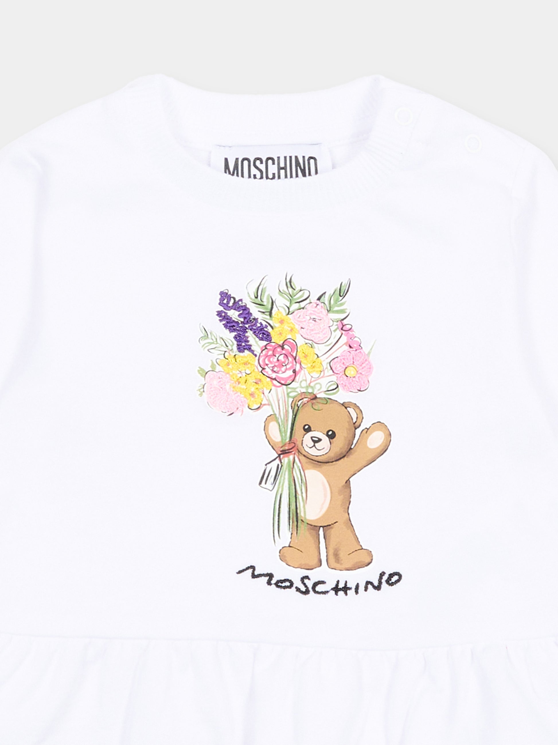 Felpa bianca per neonata con Teddy Bear,Moschino Kids,MDF035 LDA00 10101