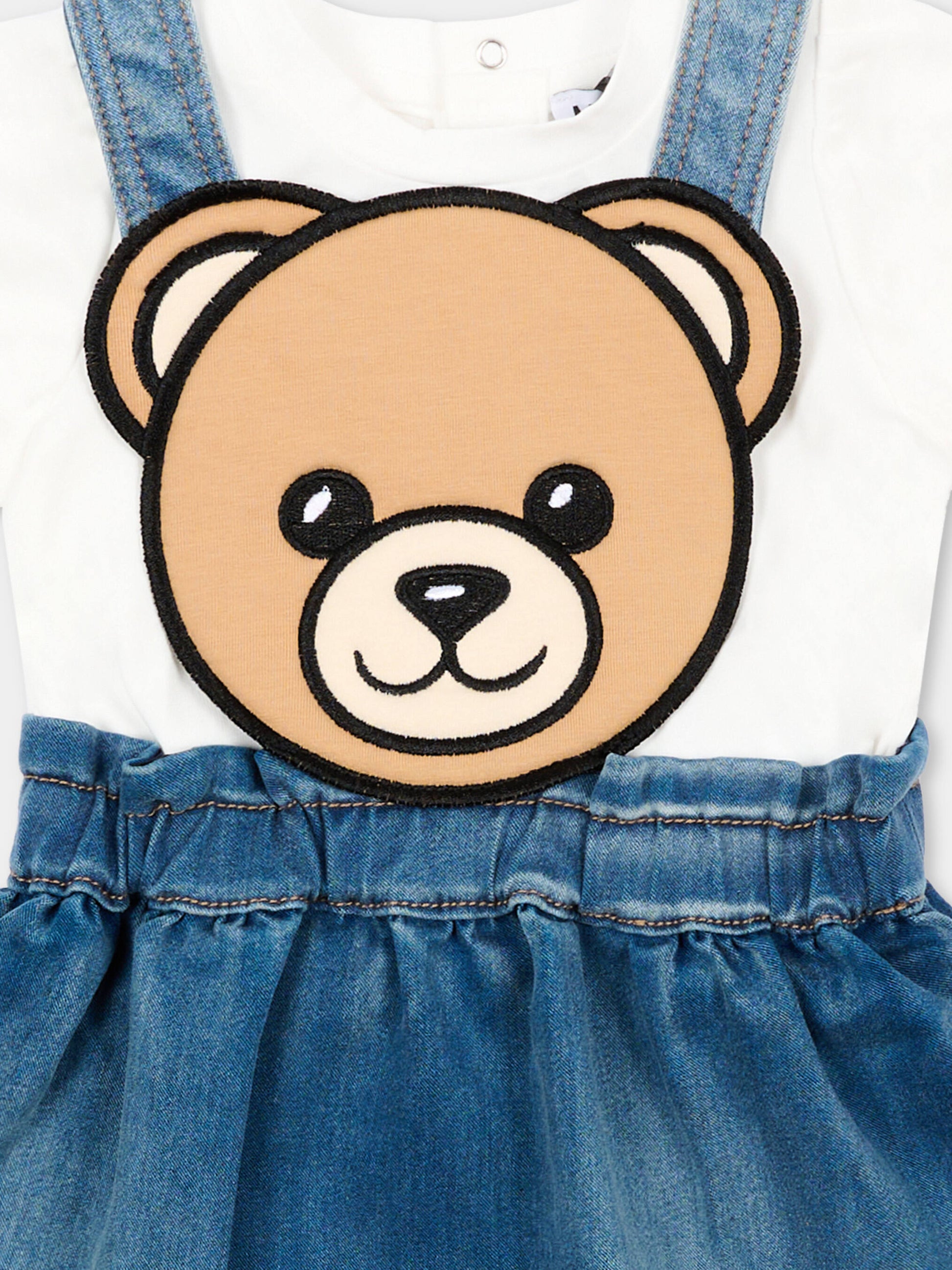 Salopette denim per neonata con Teddy Bear,Moschino Kids,MDG01V LXE43 40332