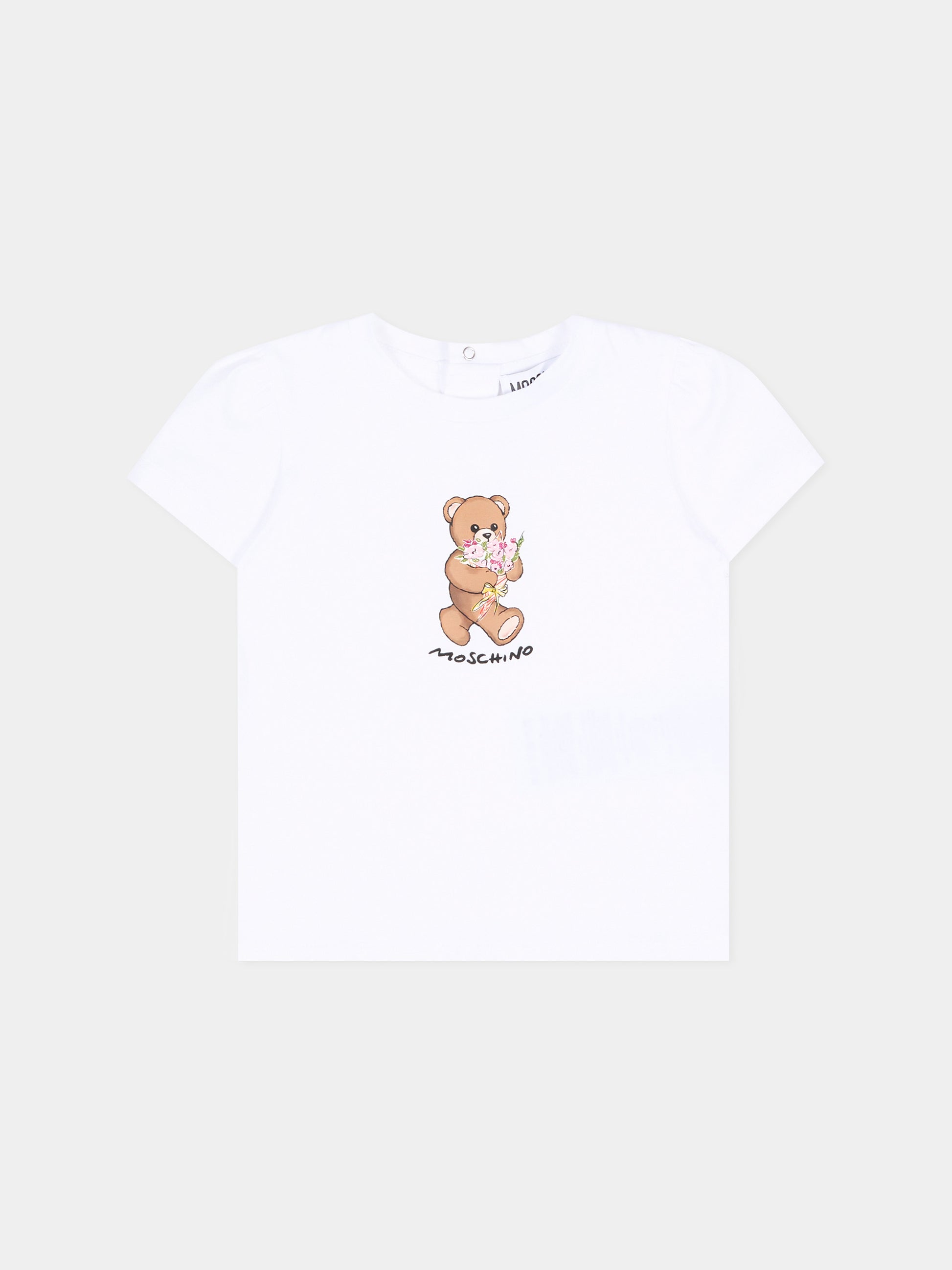 T-Shirt bianca per neonata con Teddy Bear,Moschino Kids,MDM03N LAA02 10101