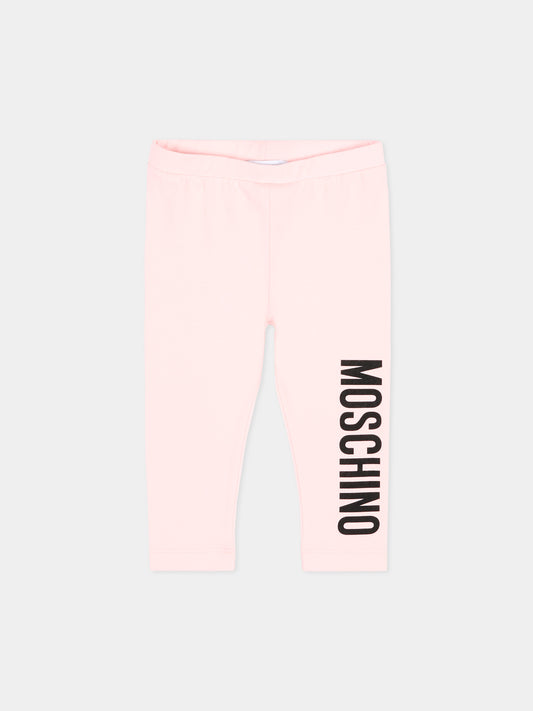 Leggings rosa per neonata con logo,Moschino Kids,MDP03K LBA00 50209