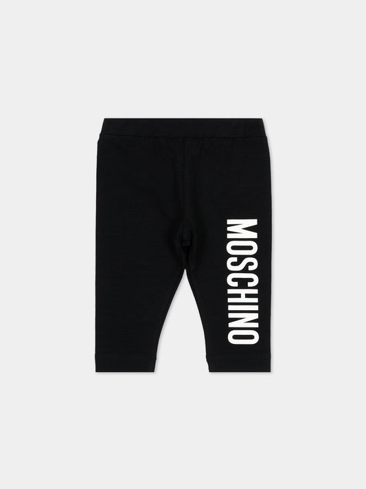 Leggings nero per neonata con logo,Moschino Kids,MDP03K LBA00 60100
