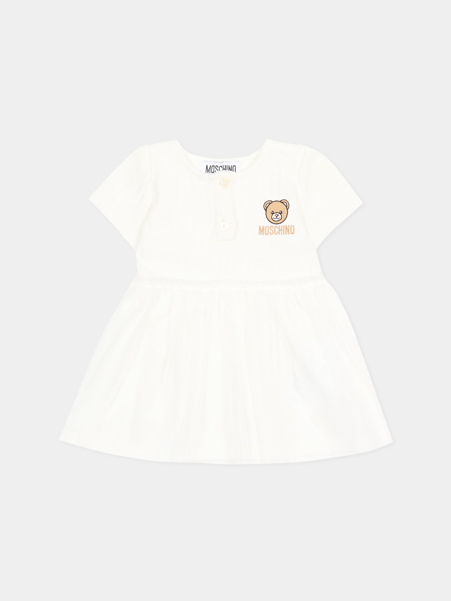 Abito avorio per neonata con Teddy Bear,Moschino Kids,MDV0DB LAA55 10063