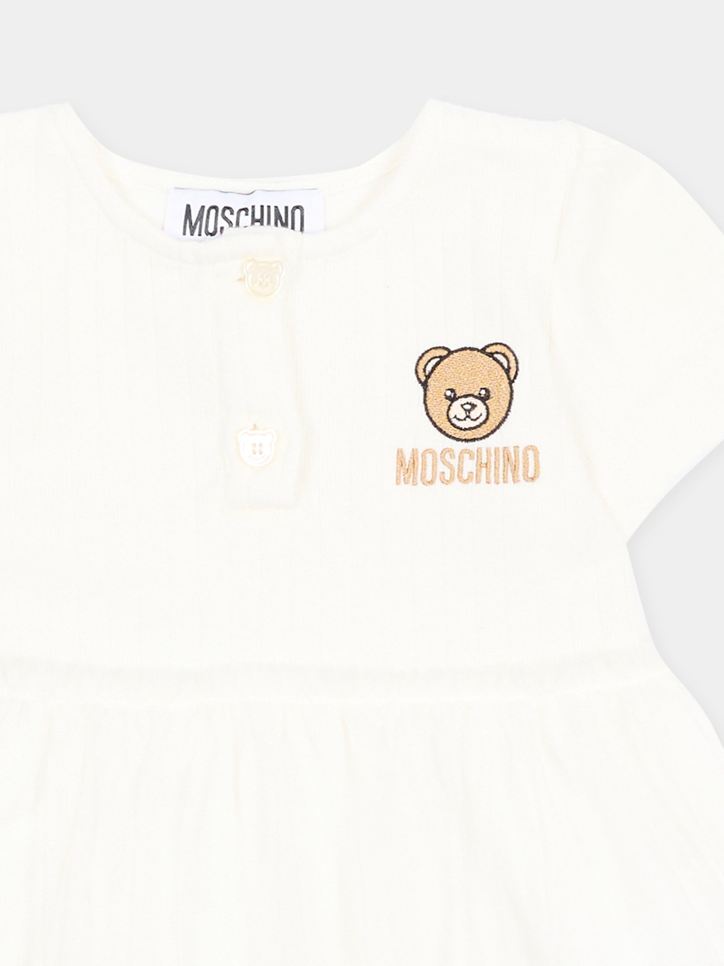 Abito avorio per neonata con Teddy Bear,Moschino Kids,MDV0DB LAA55 10063