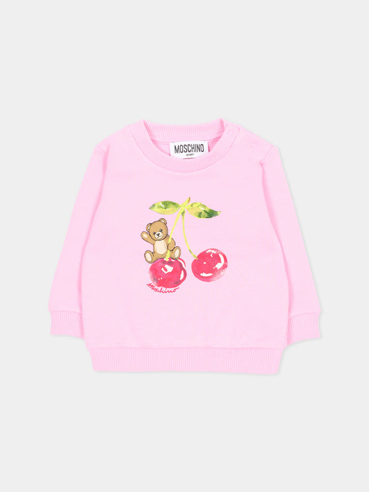 Felpa rosa per neonata con Teddy Bear,Moschino Kids,MGF02K LCA52 51473