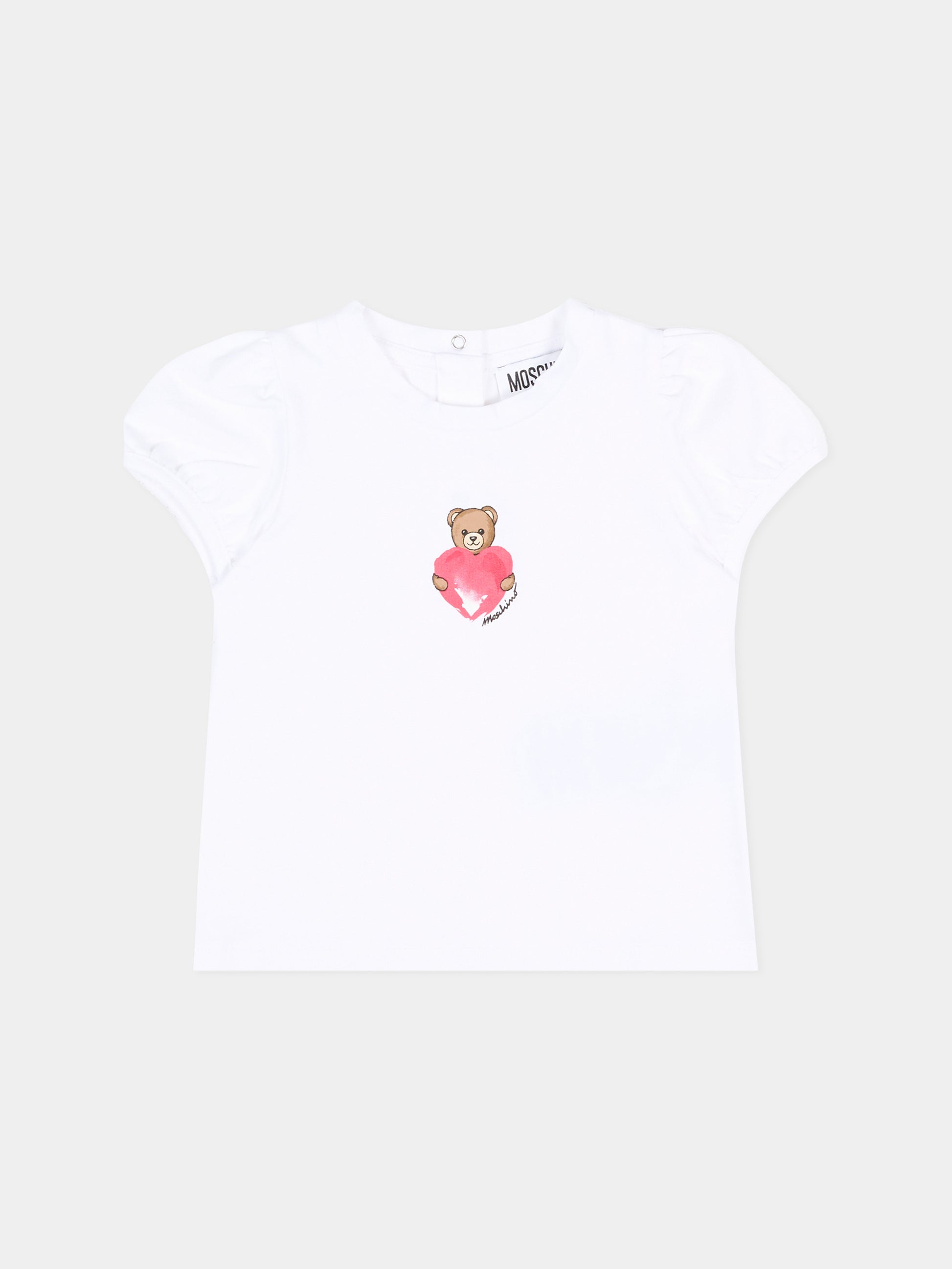 T-shirt bianca per neonata con Teddy Bear,Moschino Kids,MLM02B LBA00 10101