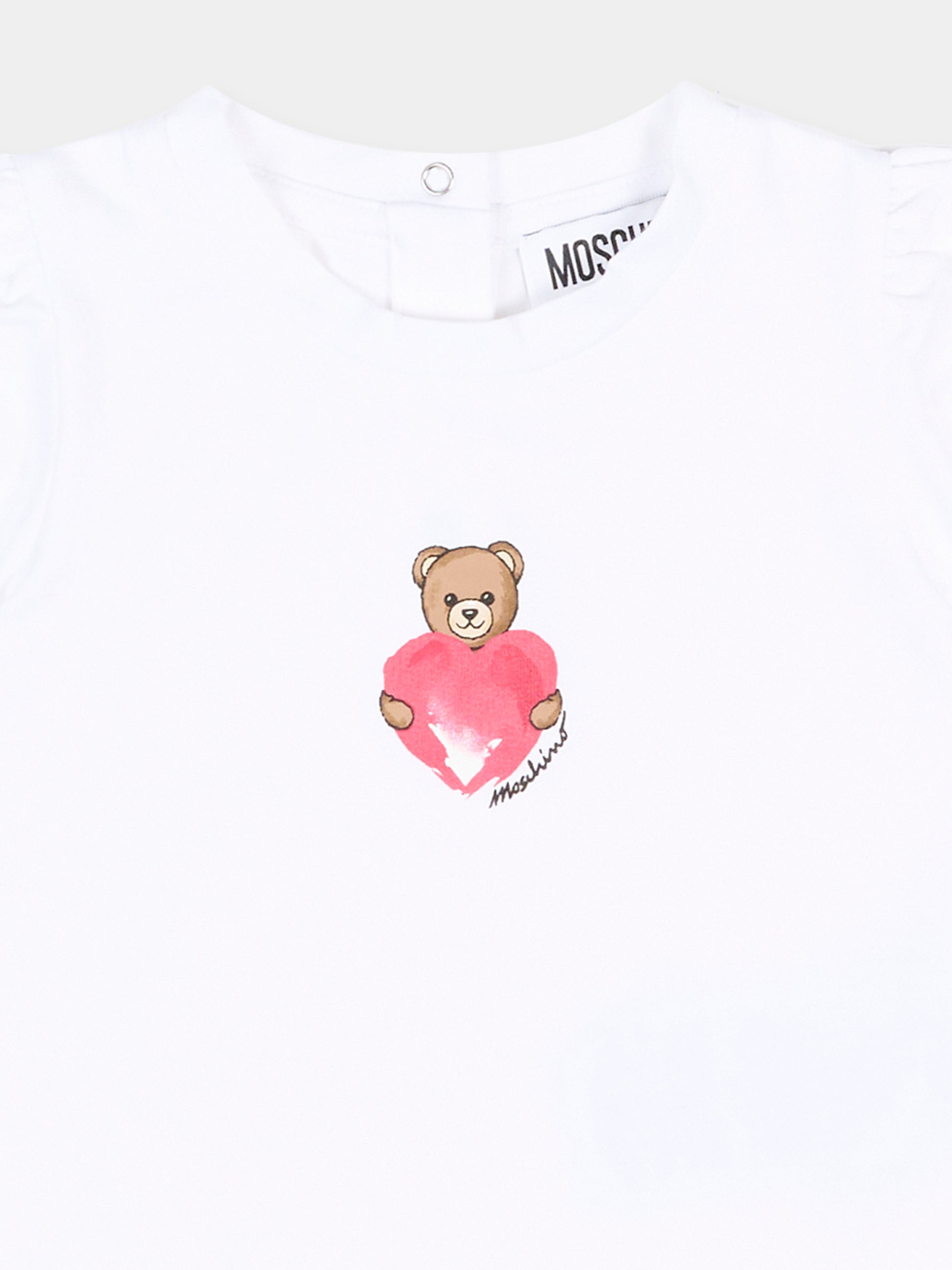 T-shirt bianca per neonata con Teddy Bear,Moschino Kids,MLM02B LBA00 10101