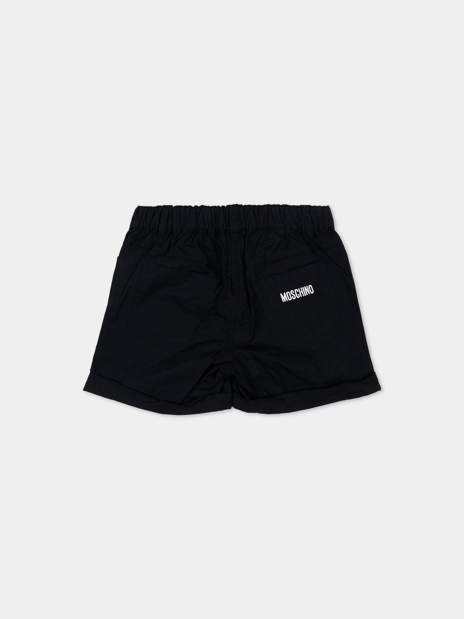 Shorts neri per neonati con logo,Moschino Kids,MNQ00R LLA10 60100
