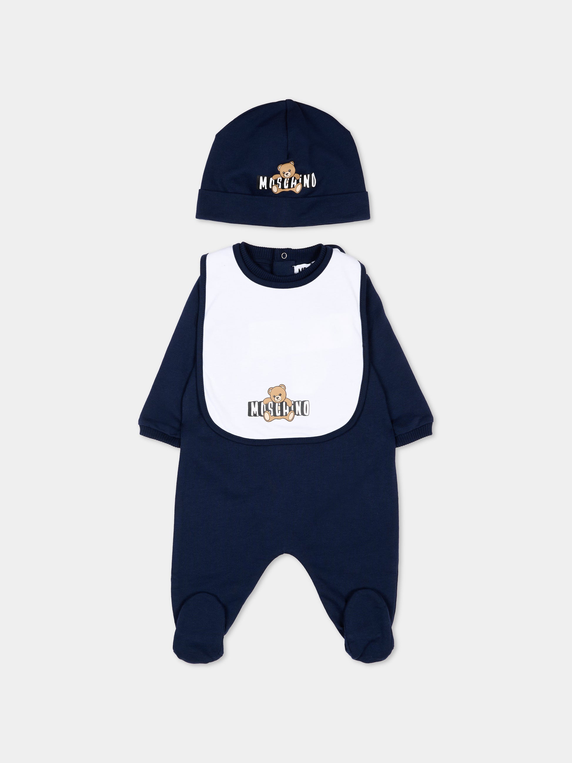 Set tutina blu per neonati con logo,Moschino Kids,MOY03I LCA19 40016
