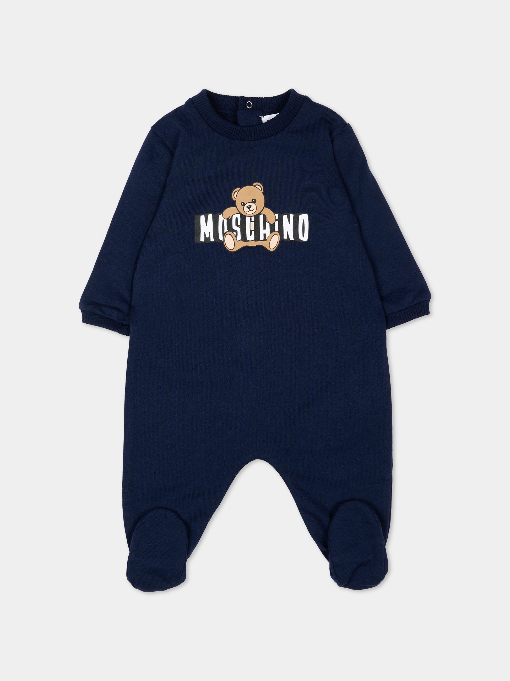 Set tutina blu per neonati con logo,Moschino Kids,MOY03I LCA19 40016