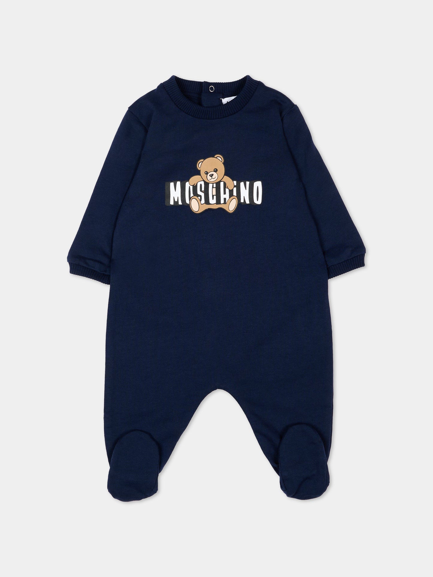 Set tutina blu per neonati con logo,Moschino Kids,MOY03I LCA19 40016