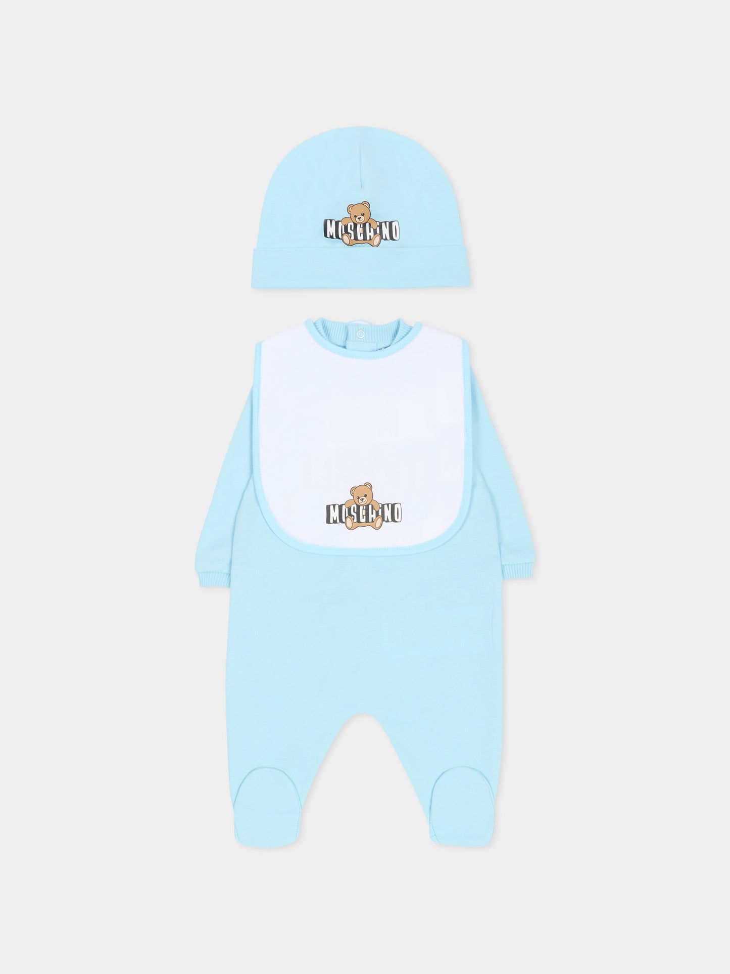 Set tutine celeste per neonato con Teddy Bear,Moschino Kids,MOY03I LCA19 40304