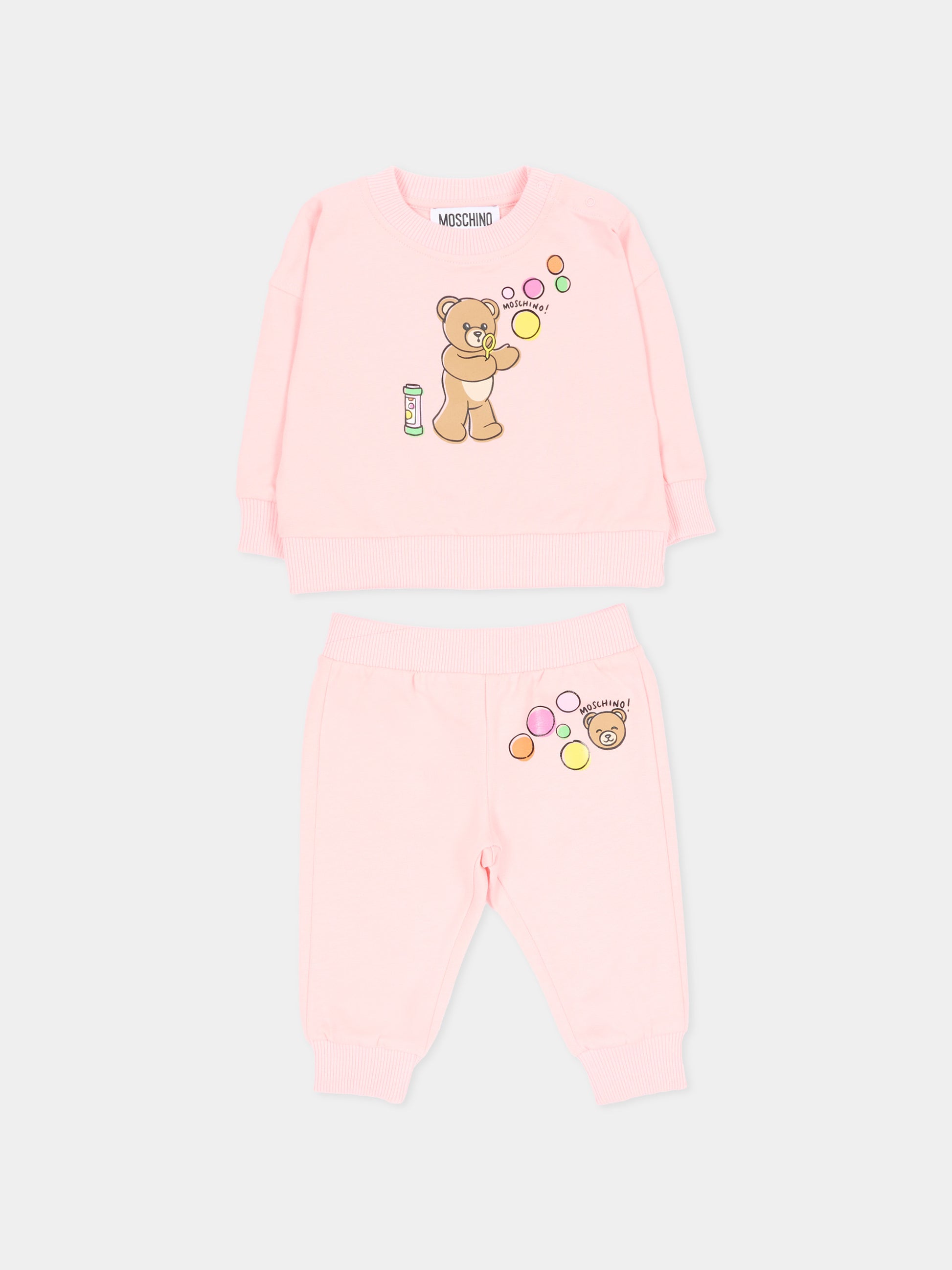 Completo sportivo rosa per neonata con Teddy Bear,Moschino Kids,MSK039 LCA19 50209