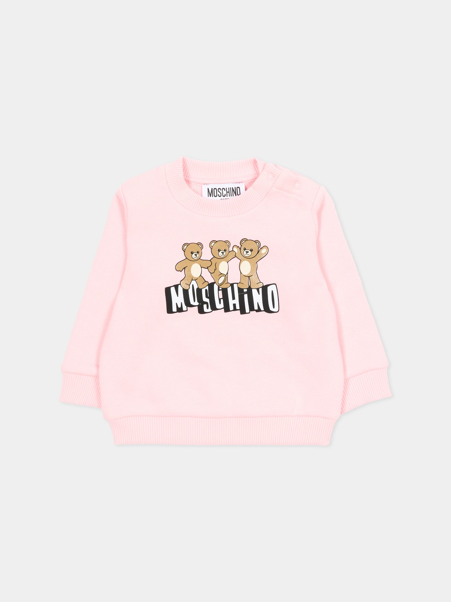 Felpa rosa per neonata con Teddy Bear,Moschino Kids,MTF060 LCA89 50209