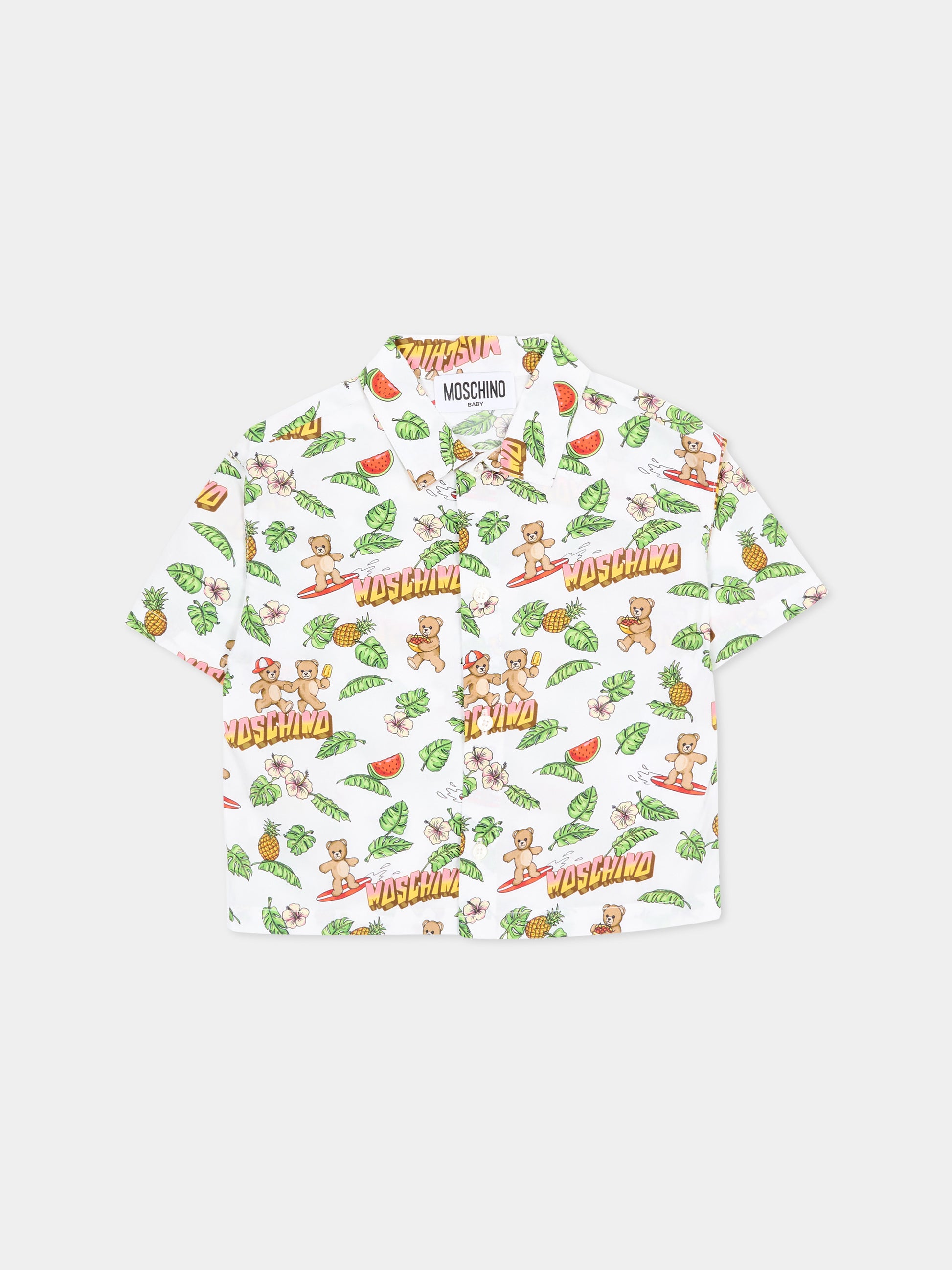 Camicia bianca per neonato con Teddy Bear,Moschino Kids,MUC01L LLB64 83657