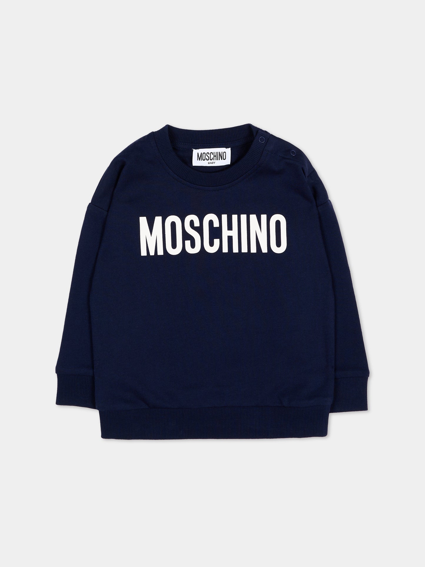 Felpa blu per neonati con logo,Moschino Kids,MUF06C LCA52 40016