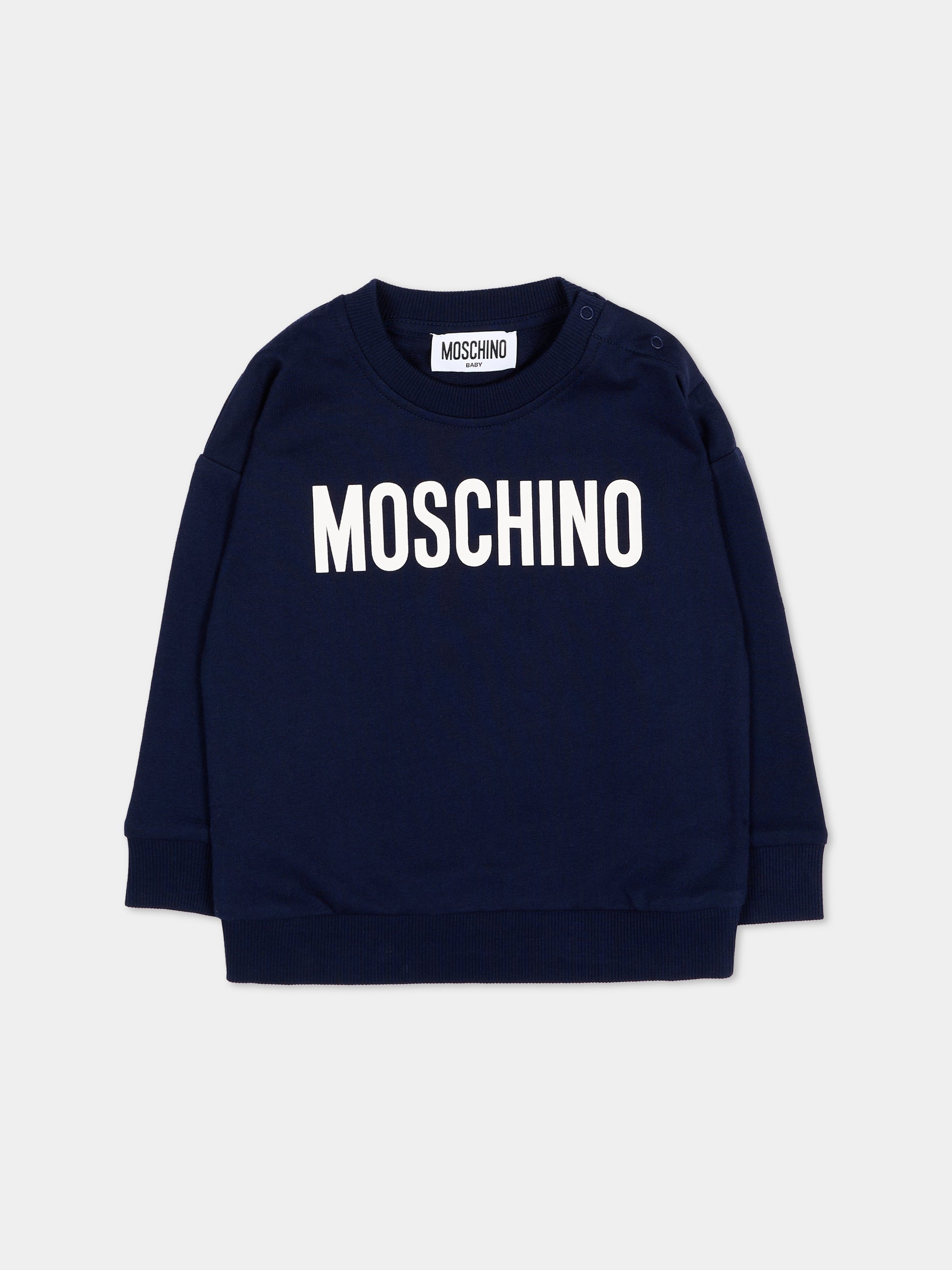 Felpa blu per neonati con logo,Moschino Kids,MUF06C LCA52 40016