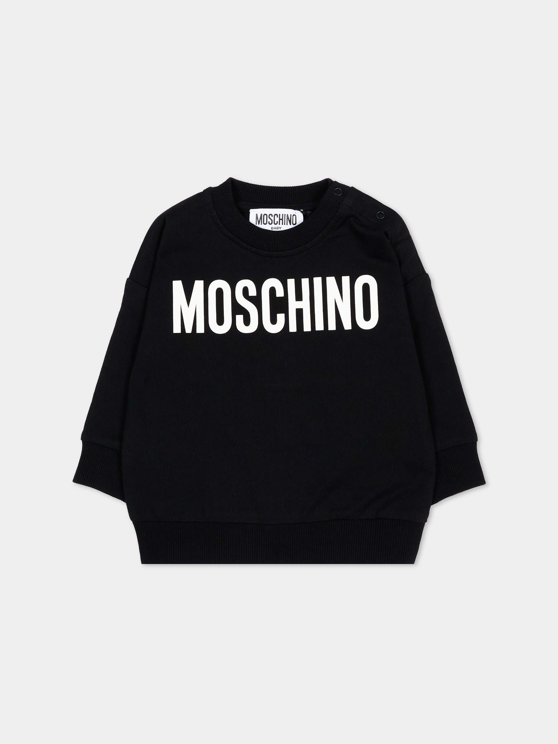 Felpa nero per neonati con logo,Moschino Kids,MUF06C LCA52 60100