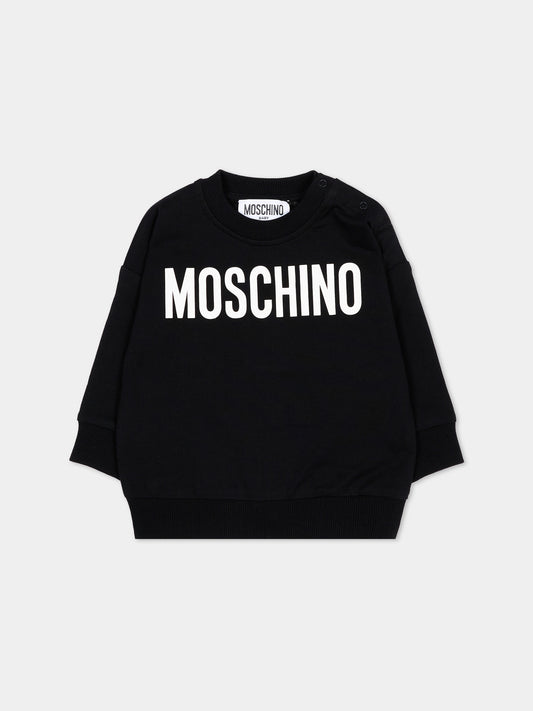 Felpa nero per neonati con logo,Moschino Kids,MUF06C LCA52 60100