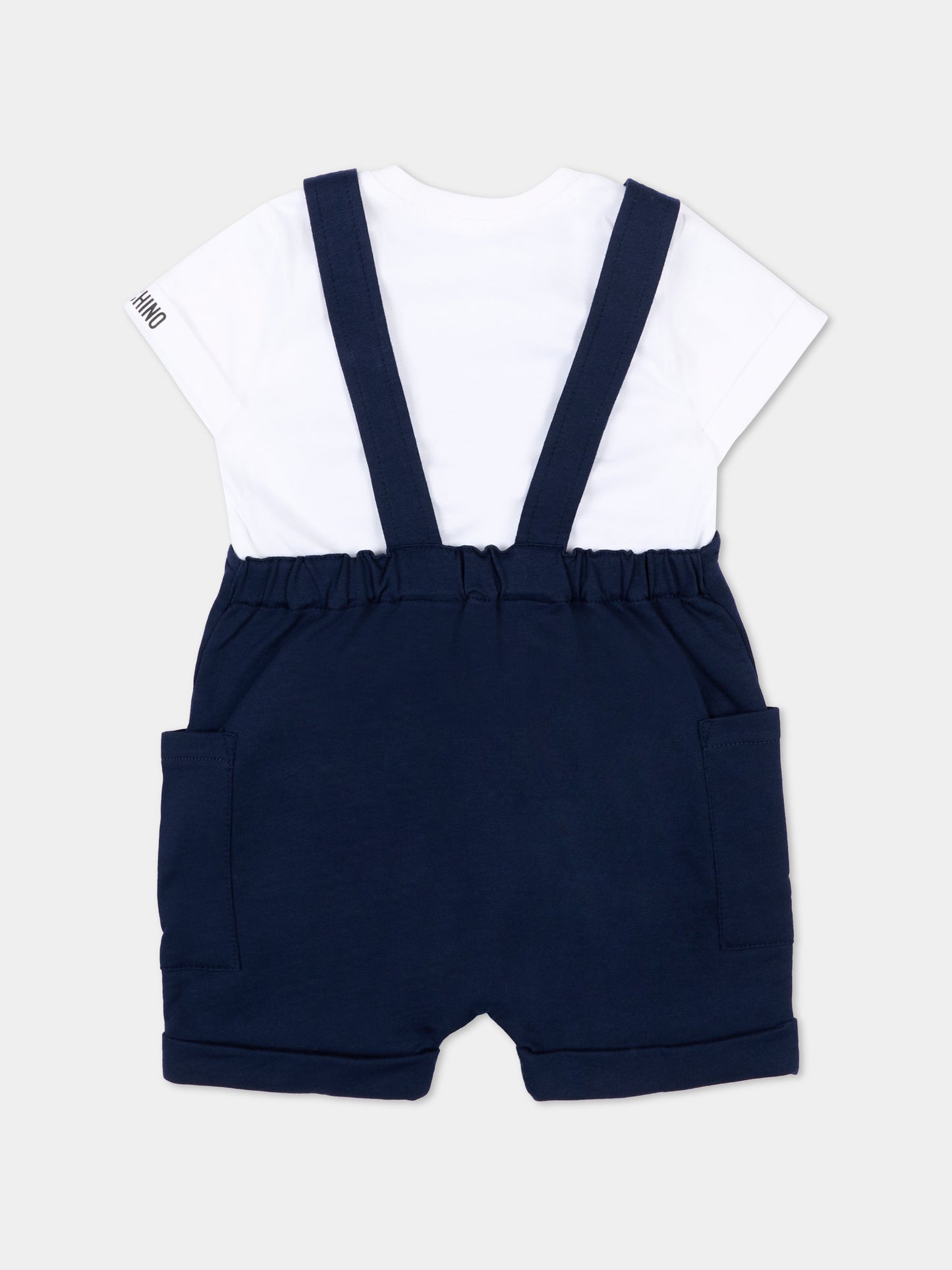 Salopette blu per neonato con Teddy Bear,Moschino Kids,MUG01T LCA19 83240