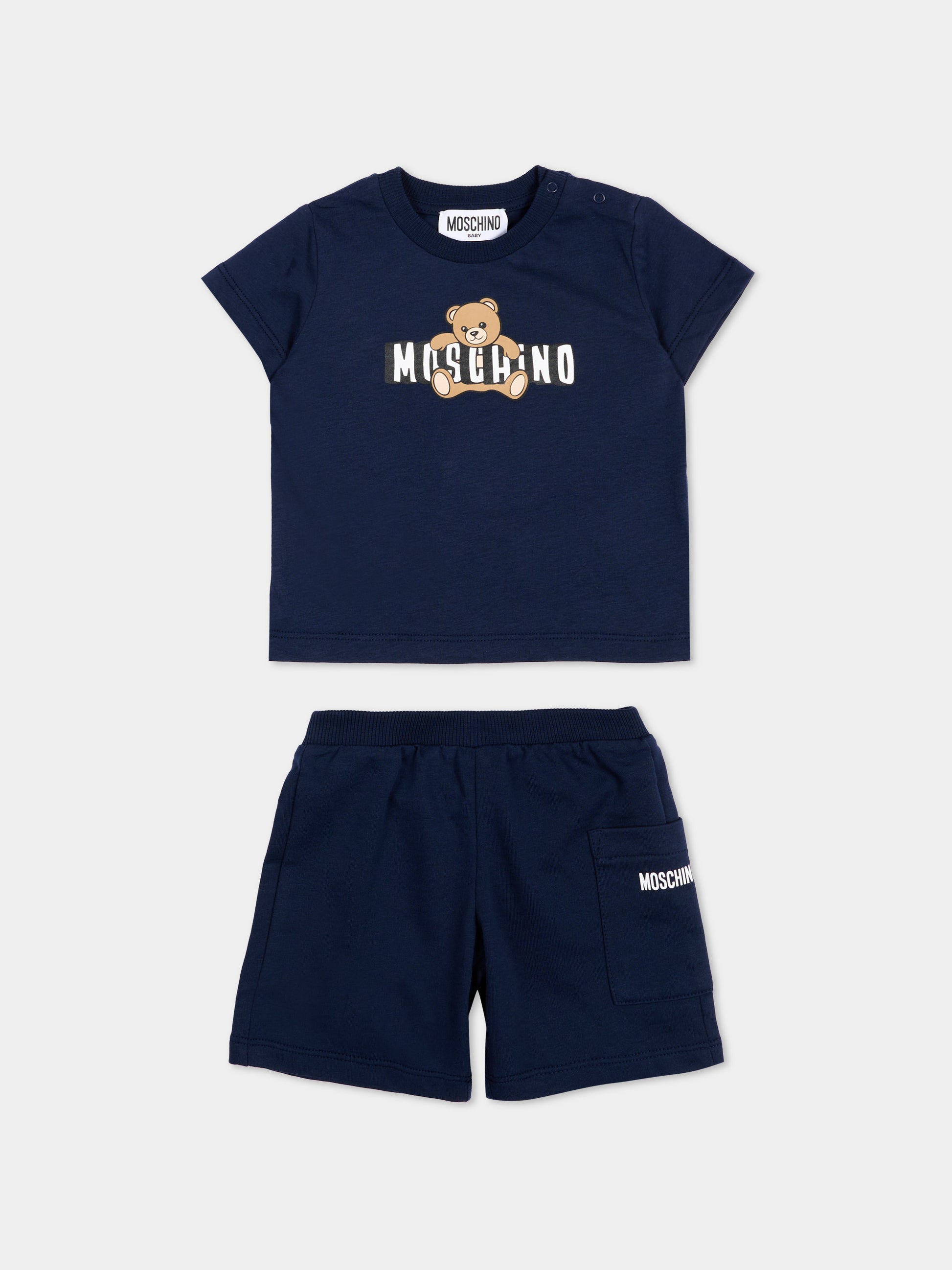 Completo sportivo blu per neonati con teddy bear,Moschino Kids,MUG01U LCA19 40016