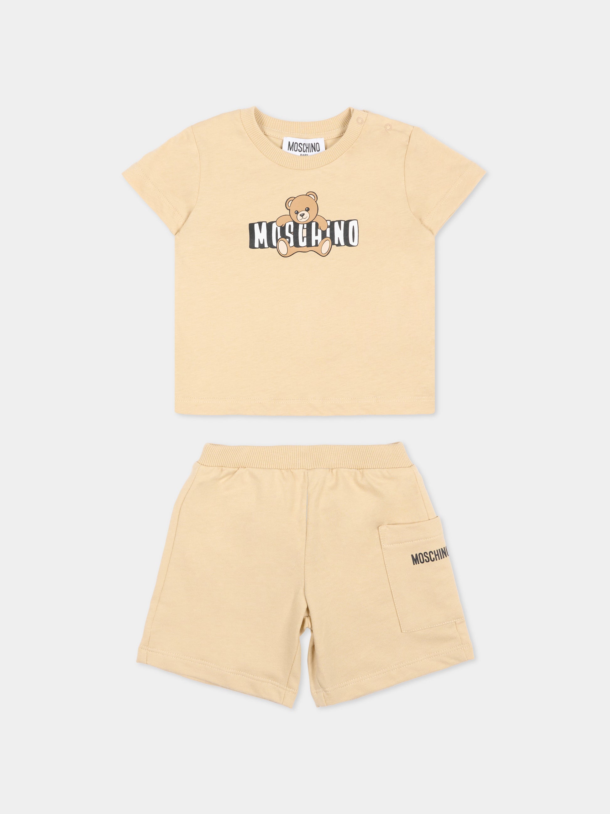Completo sportivo beige per neonati logo,Moschino Kids,MUG01U LCA19 20829