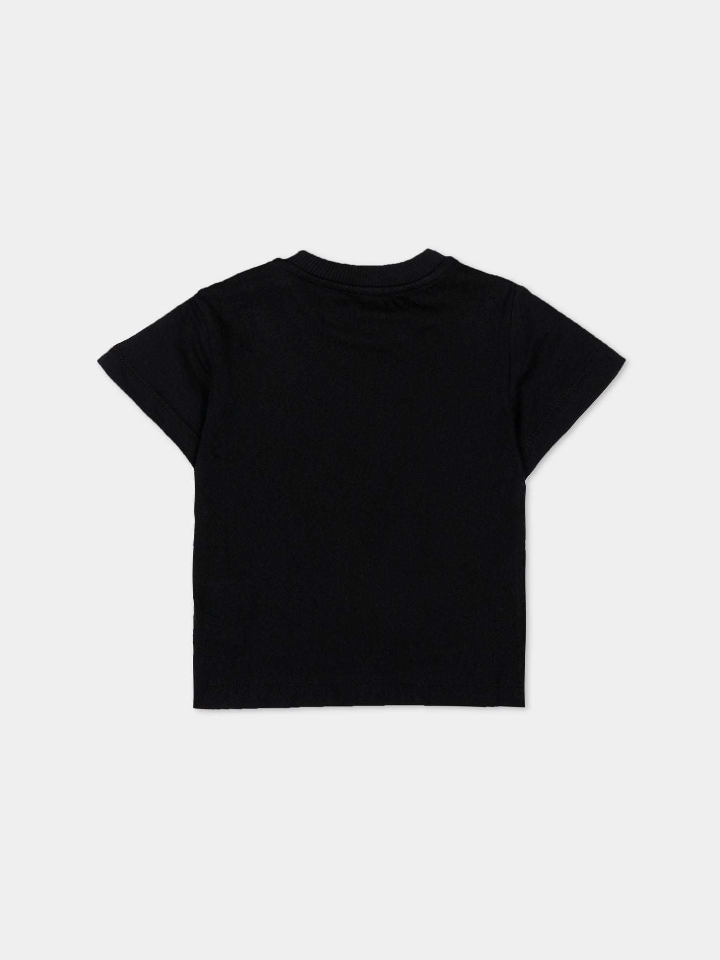 T-Shirt nera per neonati con logo e Teddy Bear,Moschino Kids,MUM04K LAA17 60100