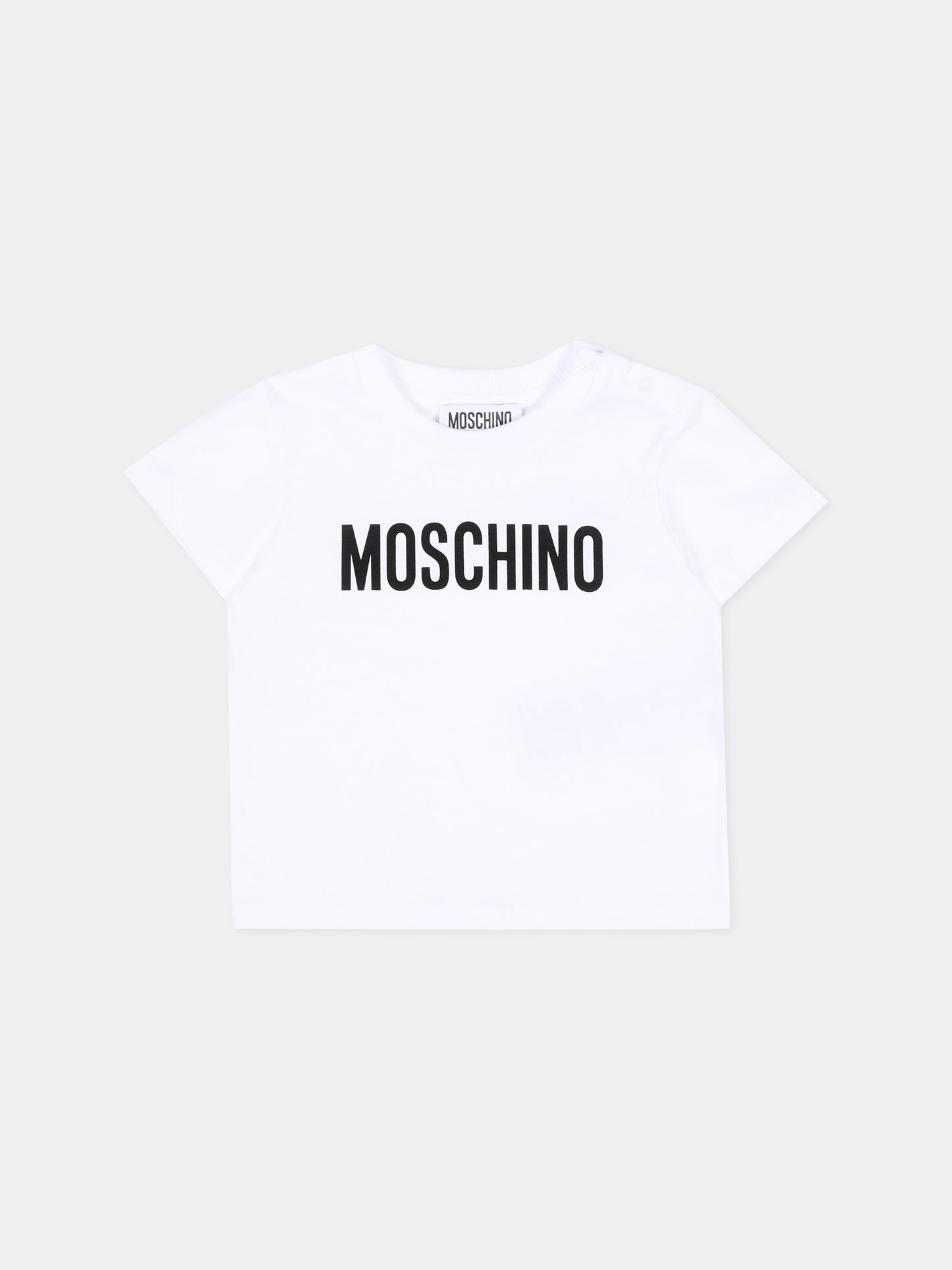T-Shirt bianca per neonati con logo,Moschino Kids,MUM04U LAA02 10101