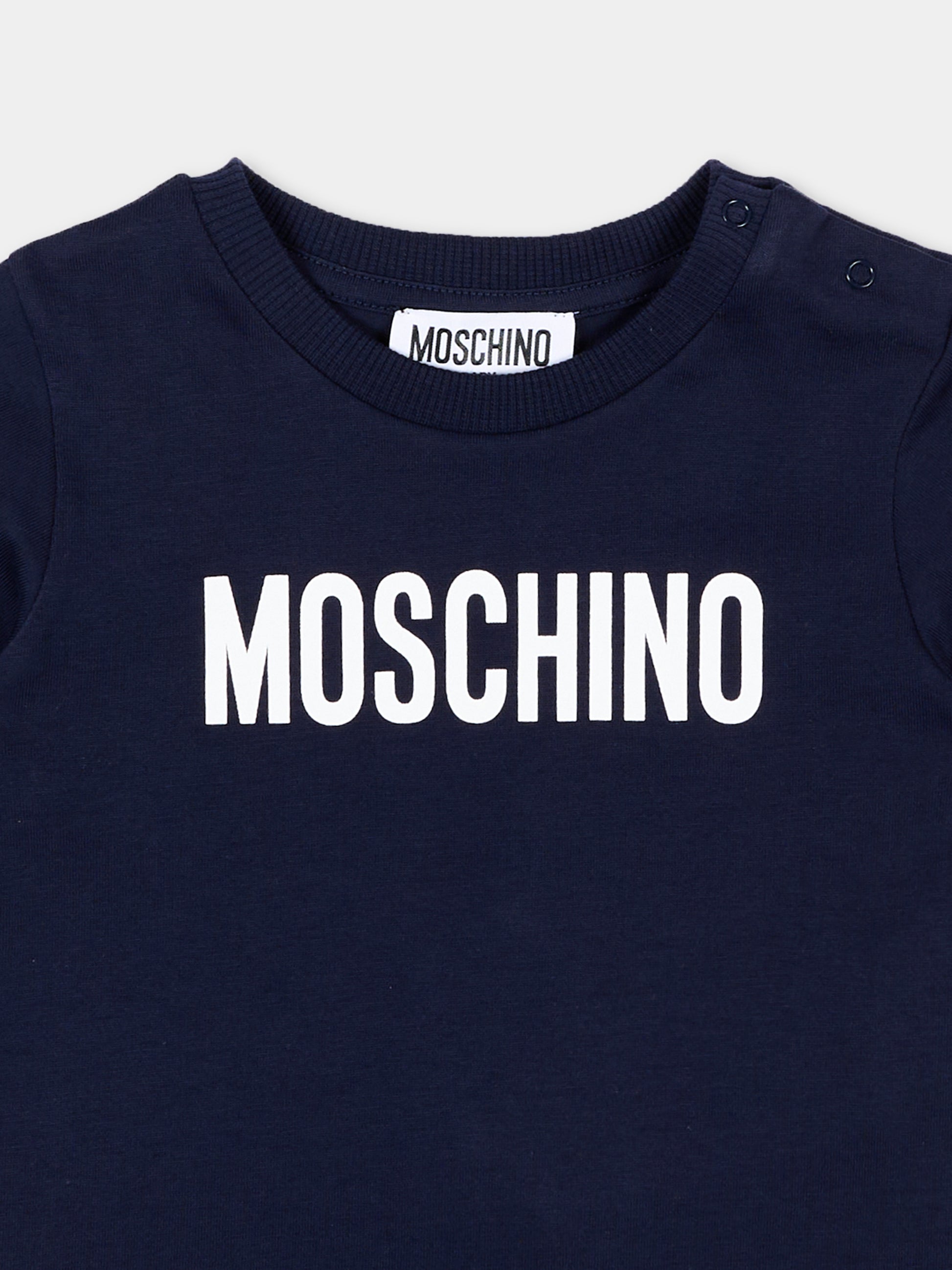 T-Shirt blu per neonati con logo,Moschino Kids,MUM04U LAA02 40016