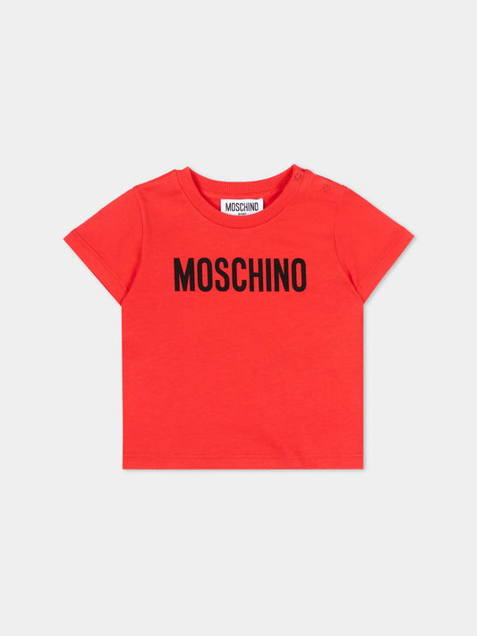 T-Shirt rossa per neonati con logo,Moschino Kids,MUM04U LAA02 50109