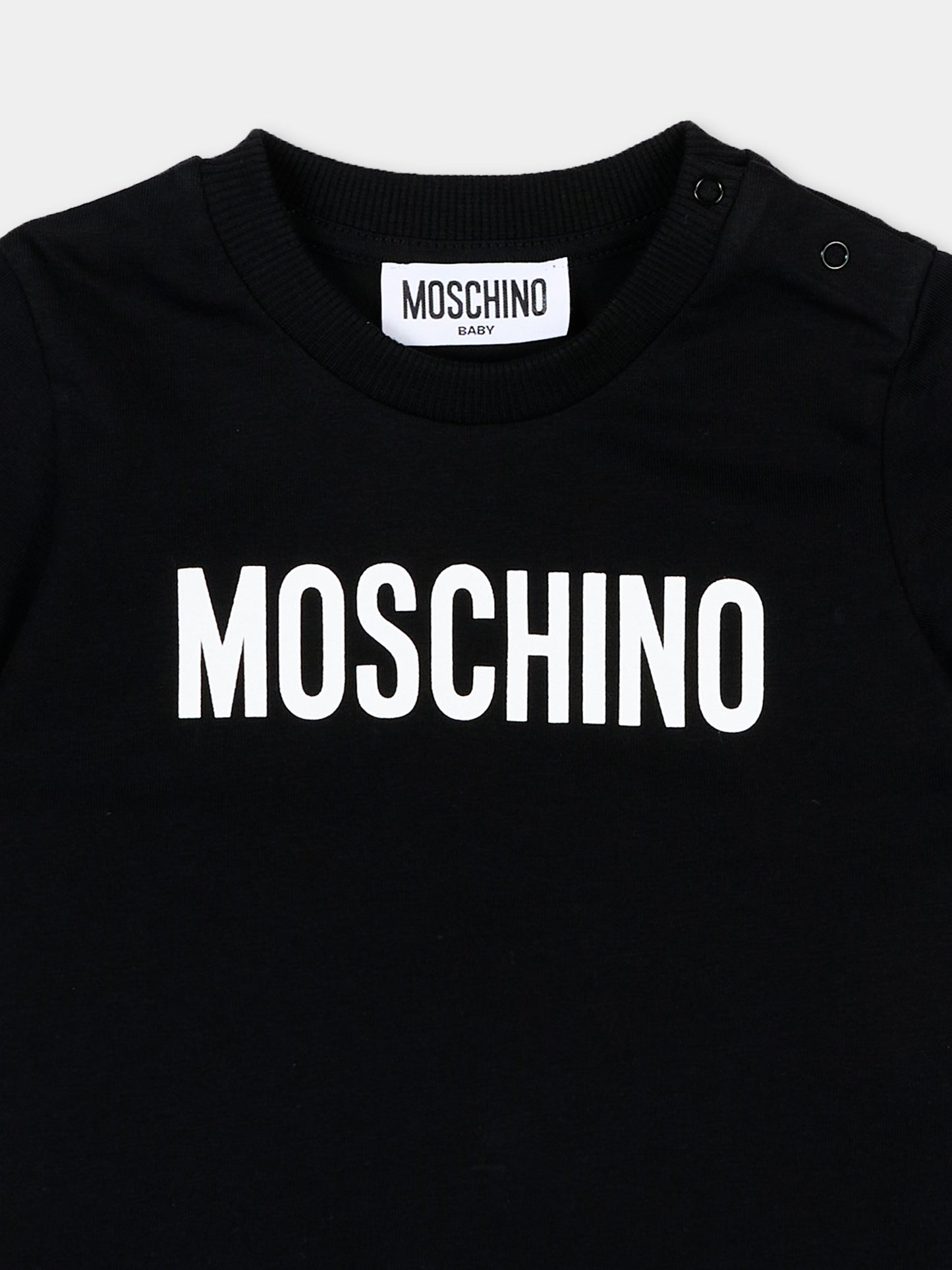 T-Shirt nera per neonati con logo,Moschino Kids,MUM04U LAA02 60100