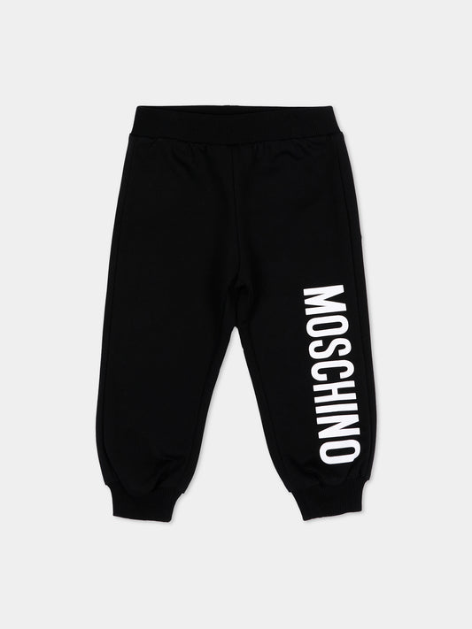 Pantalone sportivo nero per neonati con logo,Moschino Kids,MUP05W LCA19 60100