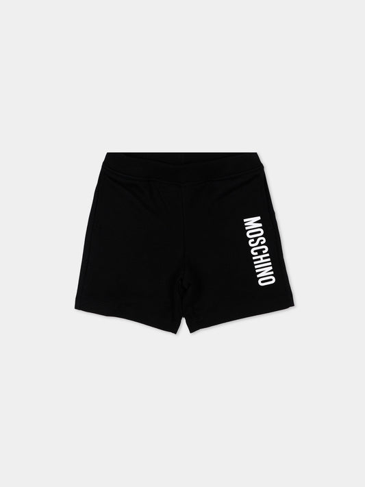 Shorts sportivi neri per neonati con logo,Moschino Kids,MUQ01W LAA02 60100