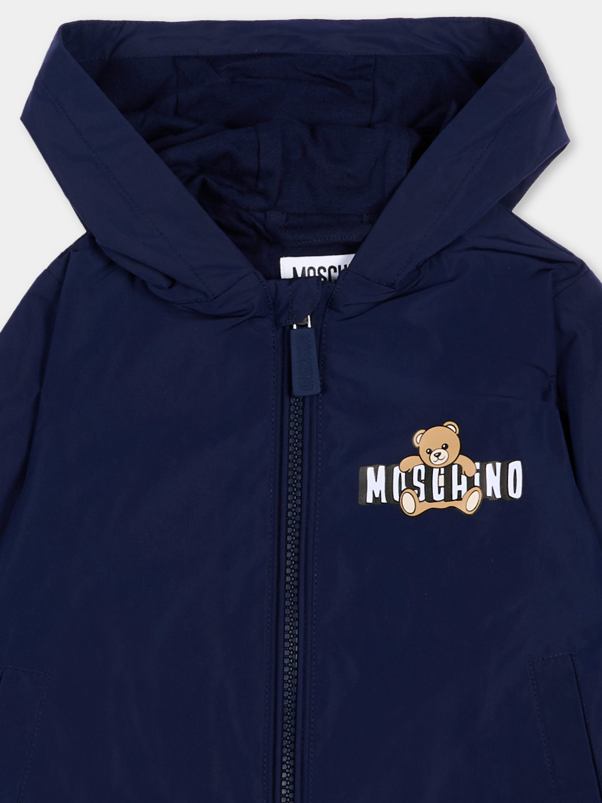 Impermeabile blu per neonati con Teddy Bear,Moschino Kids,MUS033 L3A39 40016