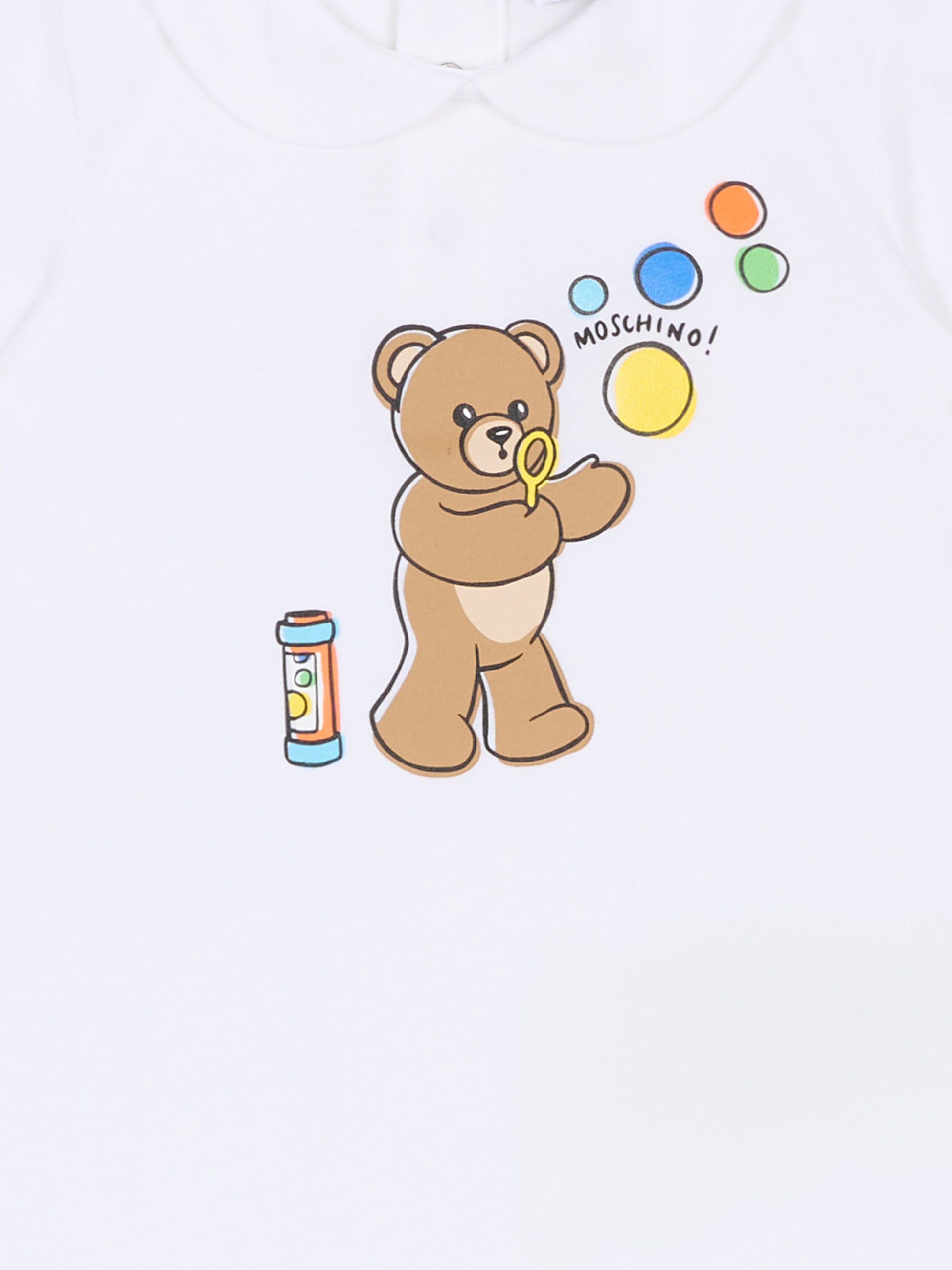 Pagliaccetto bianco per neonati con Teddy Bear e bolle di sapone,Moschino Kids,MUT04M LAA03 10101