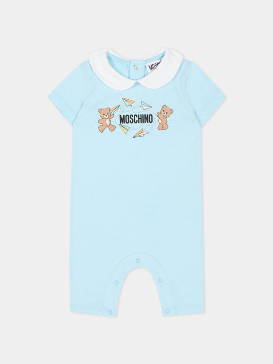Pagliaccetto celeste per neonato con Teddy Bears,Moschino Kids,MUT04O LAA01 40304