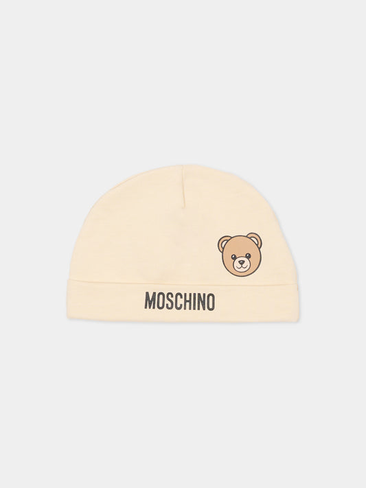 Cappello beige per neonati con Teddy Bear,Moschino Kids,MUX05U LCA19 20404