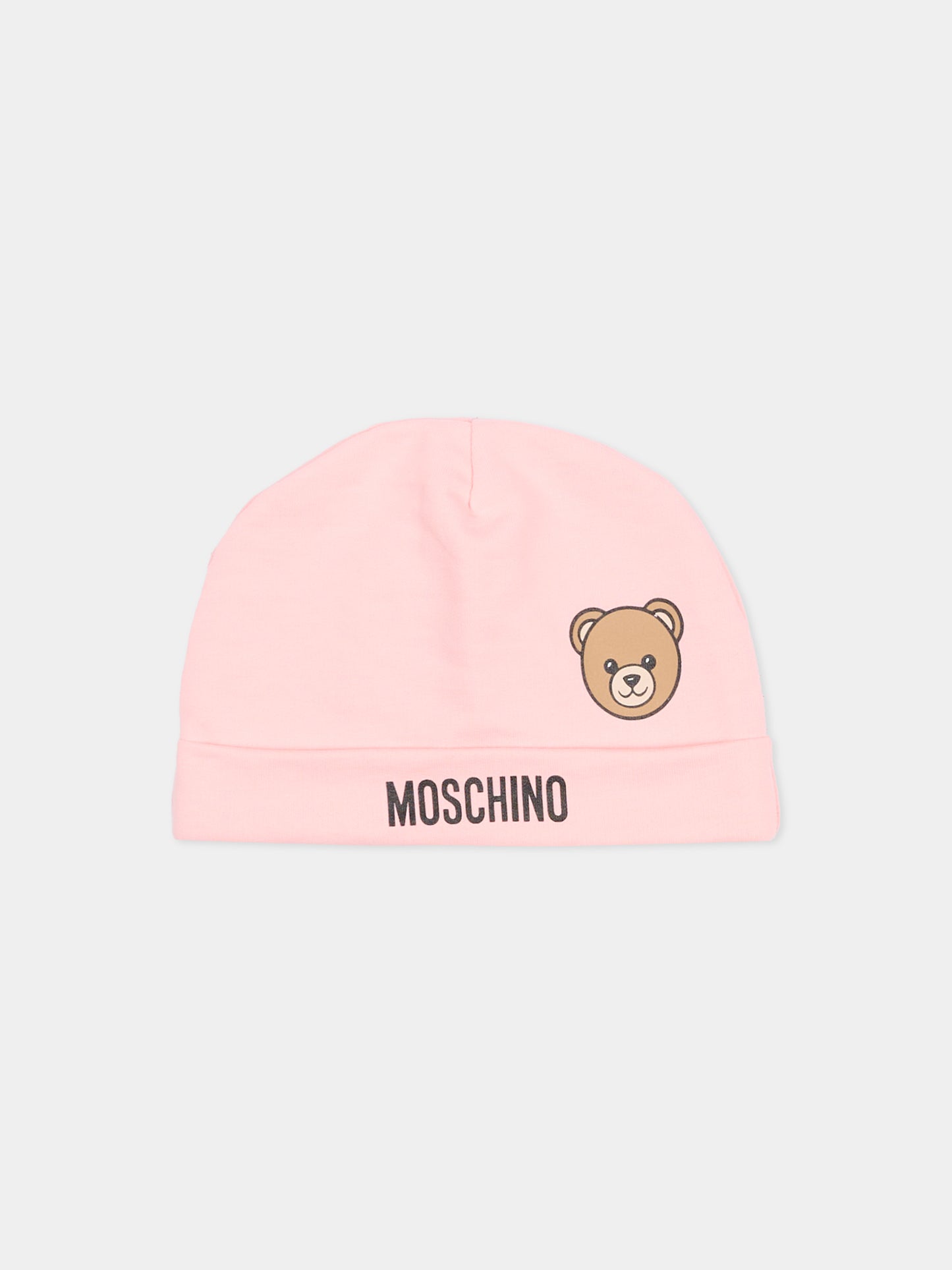 Cappello rosa per neonata con Teddy Bear,Moschino Kids,MUX05U LCA19 50209