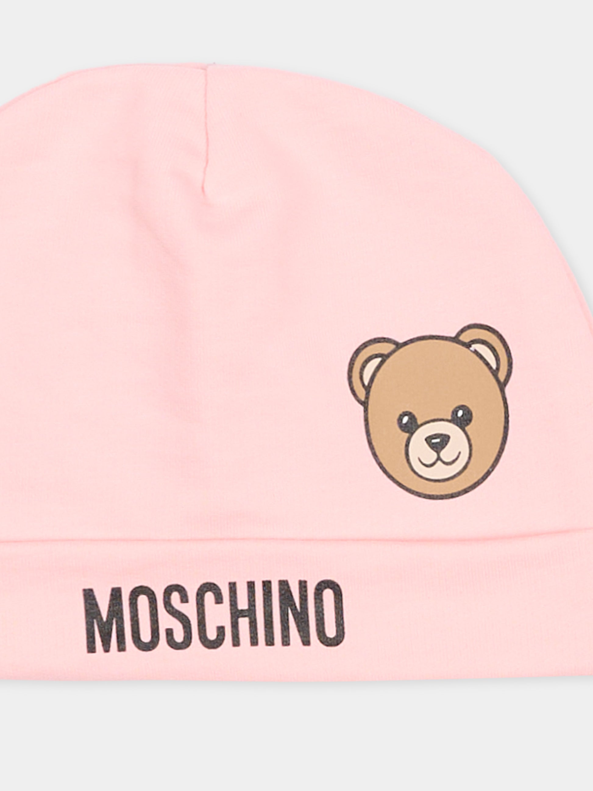 Cappello rosa per neonata con Teddy Bear,Moschino Kids,MUX05U LCA19 50209