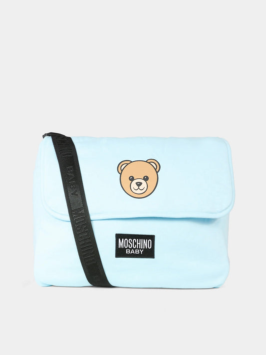 Borsa mamma celeste per neonato con Teddy Bear e logo,Moschino Kids,MUX05V LCA19 40304