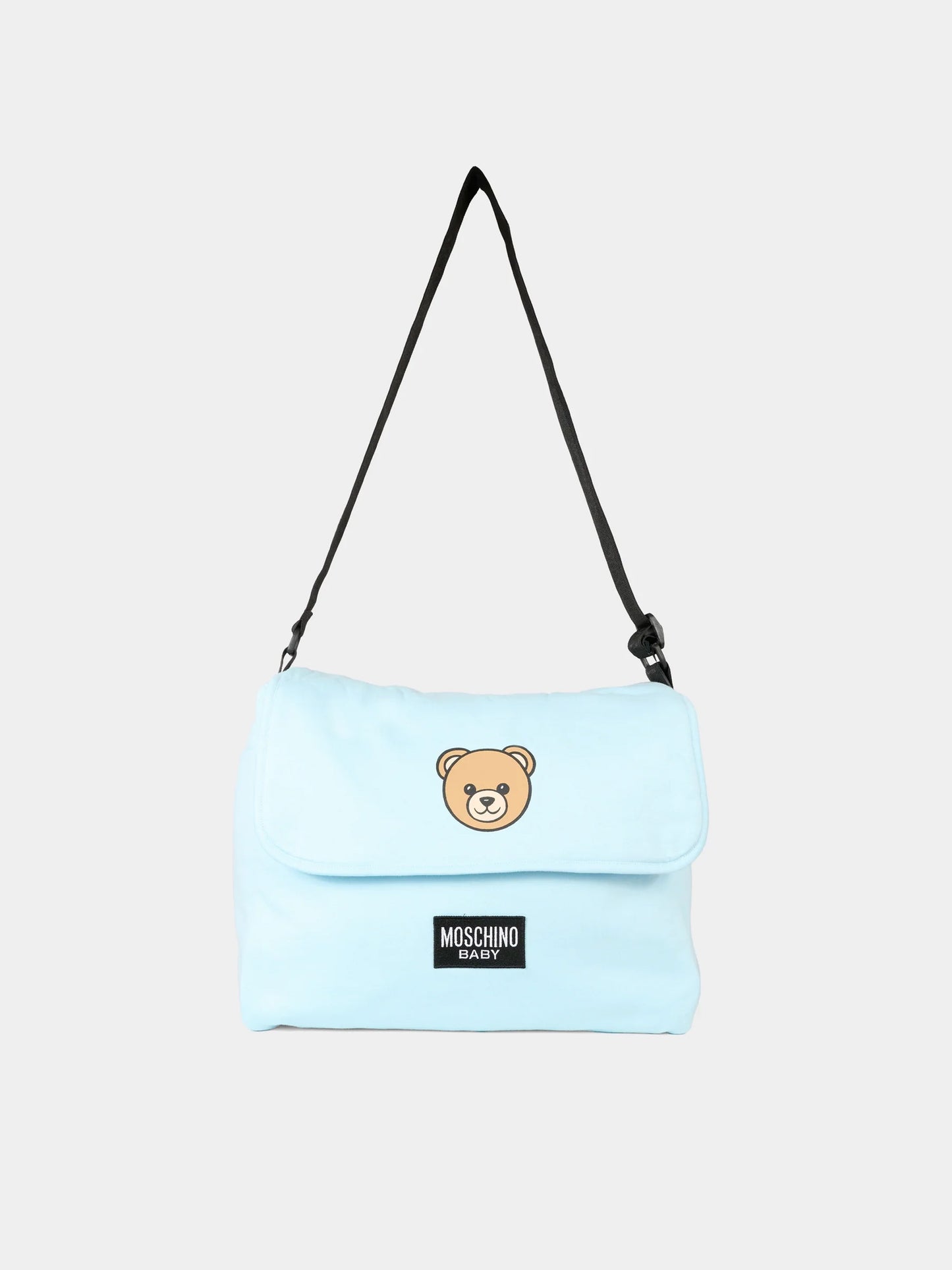 Borsa mamma celeste per neonato con Teddy Bear e logo,Moschino Kids,MUX05V LCA19 40304