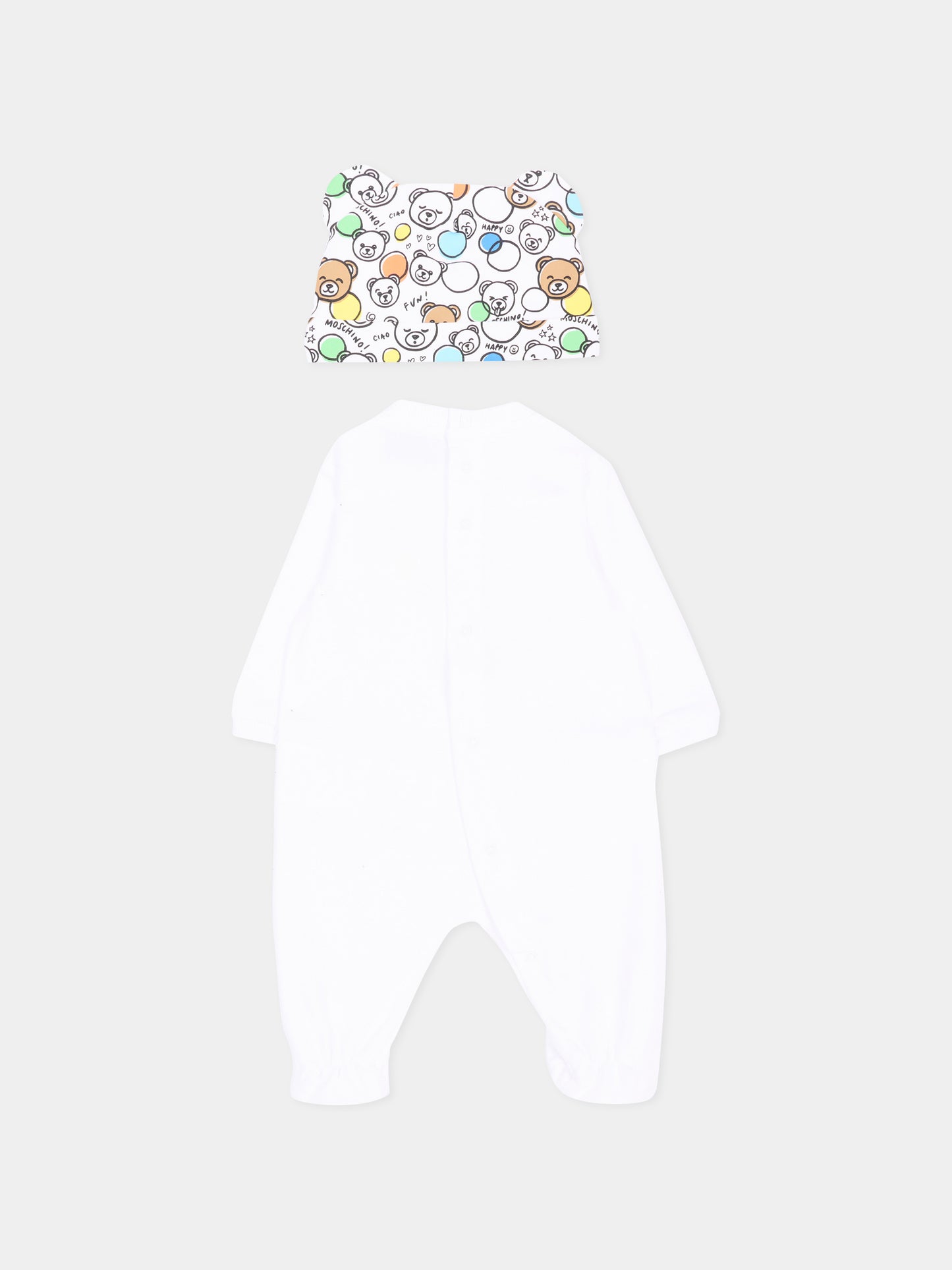 Set tutina bianco per neonati con teddy bear,Moschino Kids,MUY092 LCA19 10101
